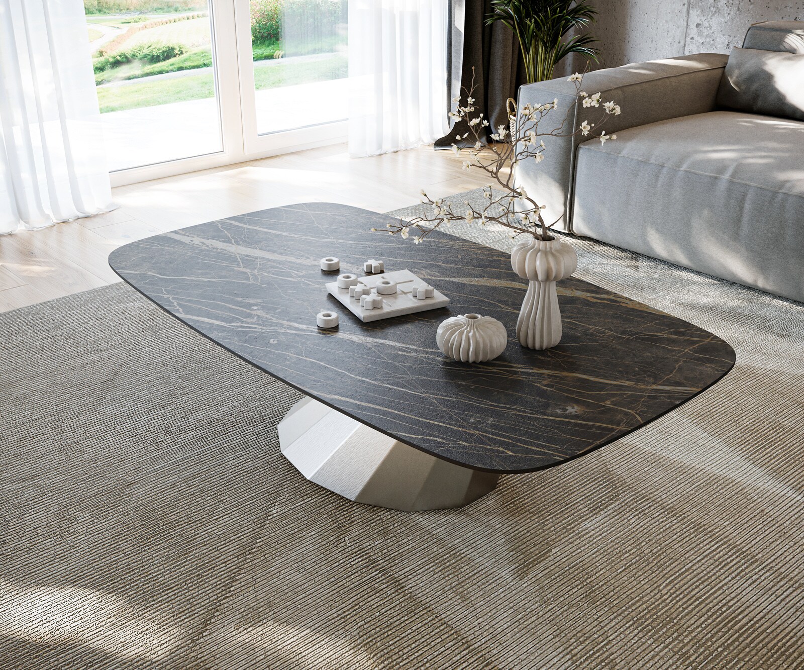 Table basse Edge Boot 140x80 cm céramique Laminam® Noir Desir brun Parabi acier inoxydable brossé 4