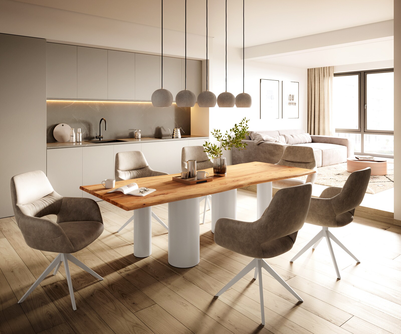 Esstisch Edge 260x100 Akazie Natur Pilier Metall Weiß Live-Edge 5