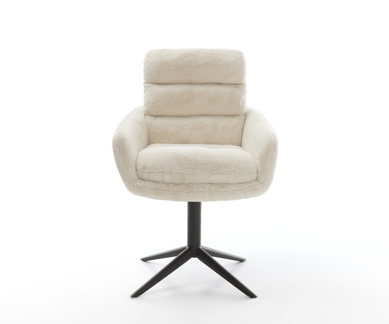 Chaise-pivotante Abelia-Flex avec accoudoirs peluche crème-blanc pied de chaise 4 branches noir pivotement sur 360° fonction bascule 1