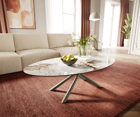 Couchtisch Edge Oval 140x80 cm Keramik Minas Melange Sarity Metall Effektfinish Titan
