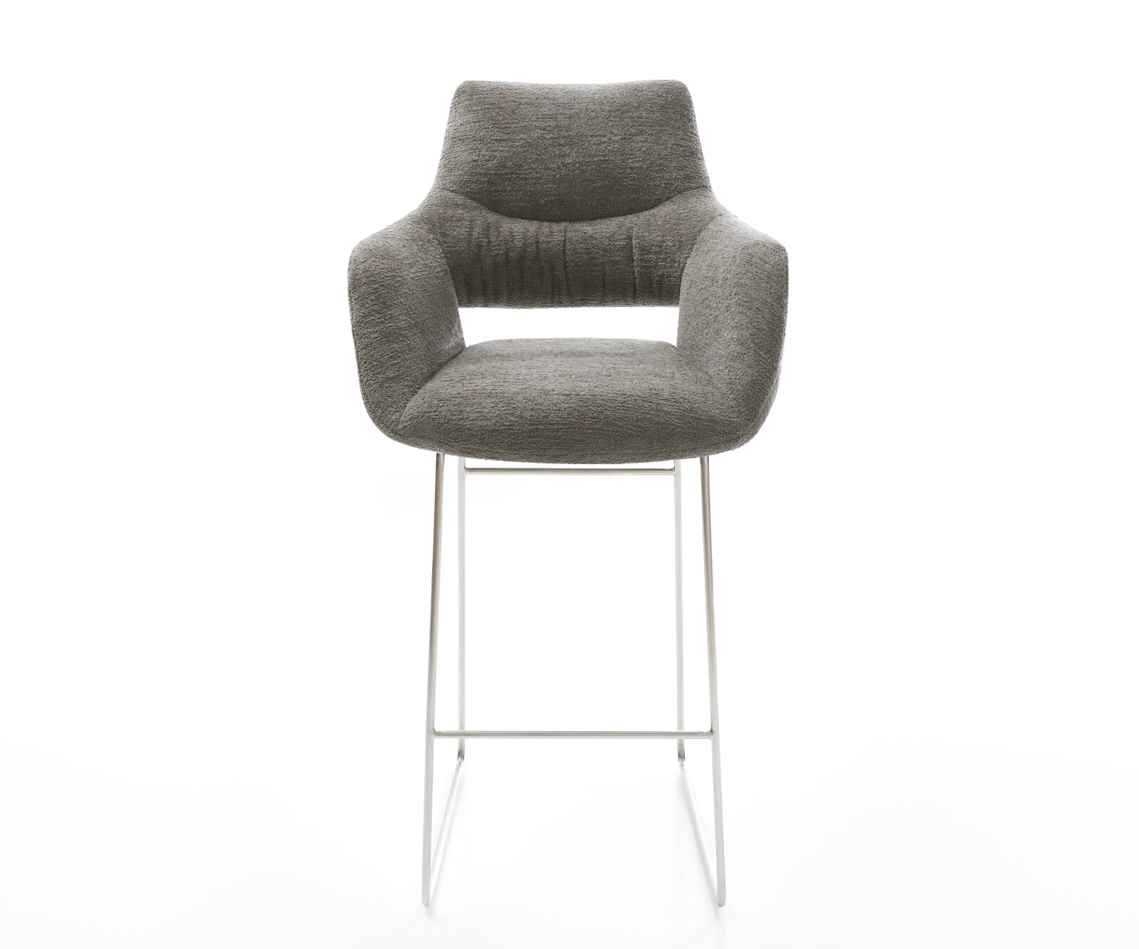 Chaise-de-bar Yago-Flex Bouclé doux Boue Pied trapèze acier inoxydable Argent Ressort ensaché 2