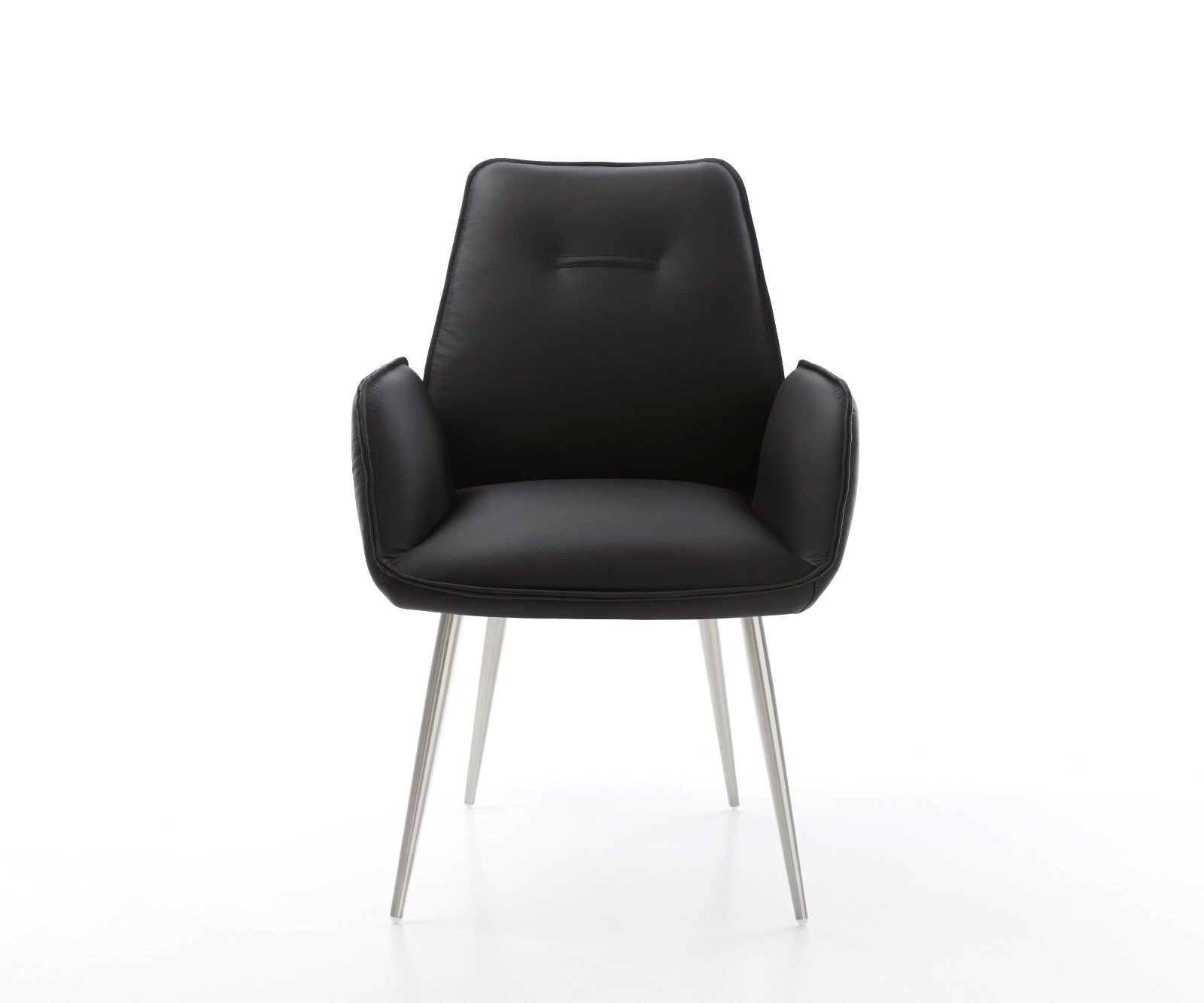 Chaise-de-salle-à-manger Zoa-Flex cuir de vache noir 4 pieds coniques acier inoxydable brossé ressorts ensachés 2