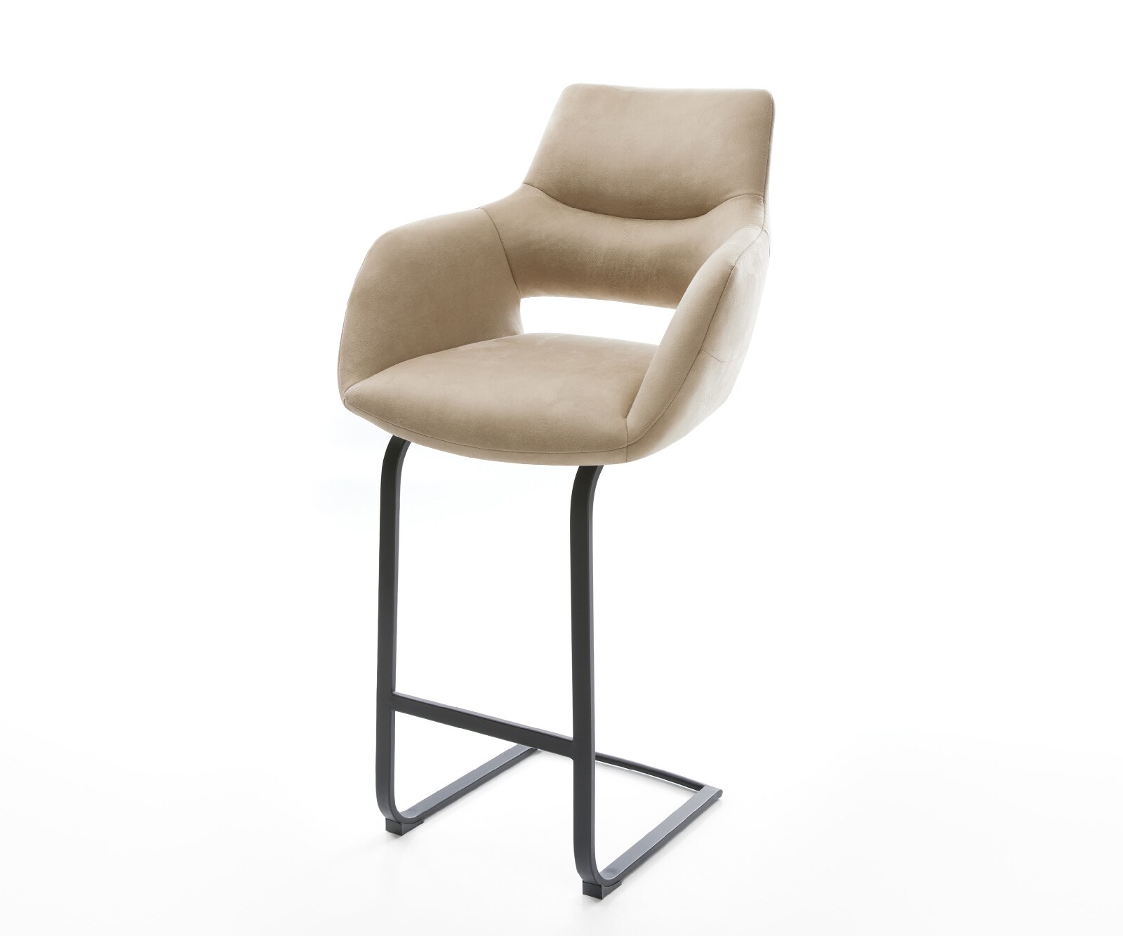 Chaise-de-bar Yago-Flex Microfibre Beige Vintage Pied cantilever plat noir Noir Ressort ensaché 1