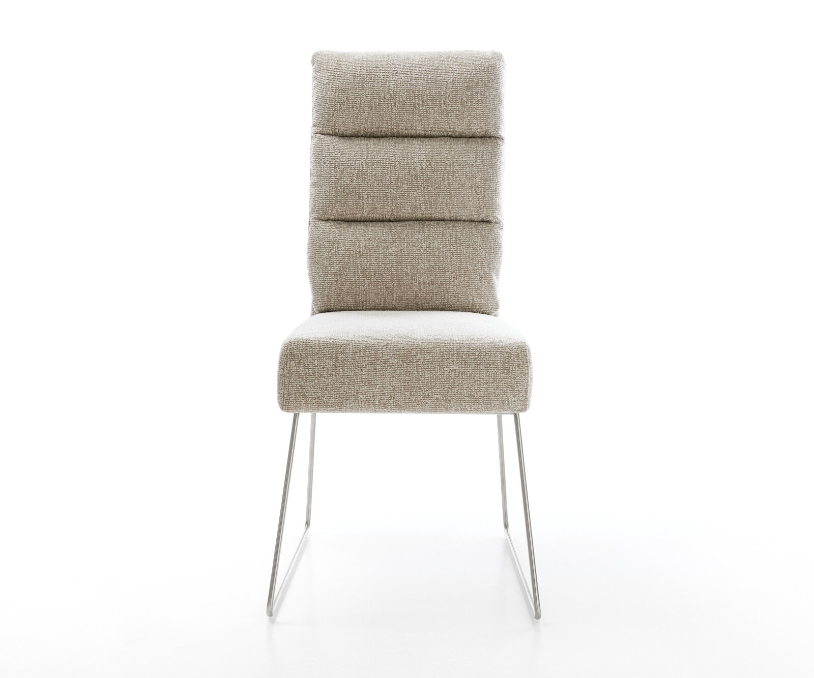 Esszimmerstuhl Pela-Flex Webstoff Soft Beige Kufengestell Edelstahl Taschenfederkern 2