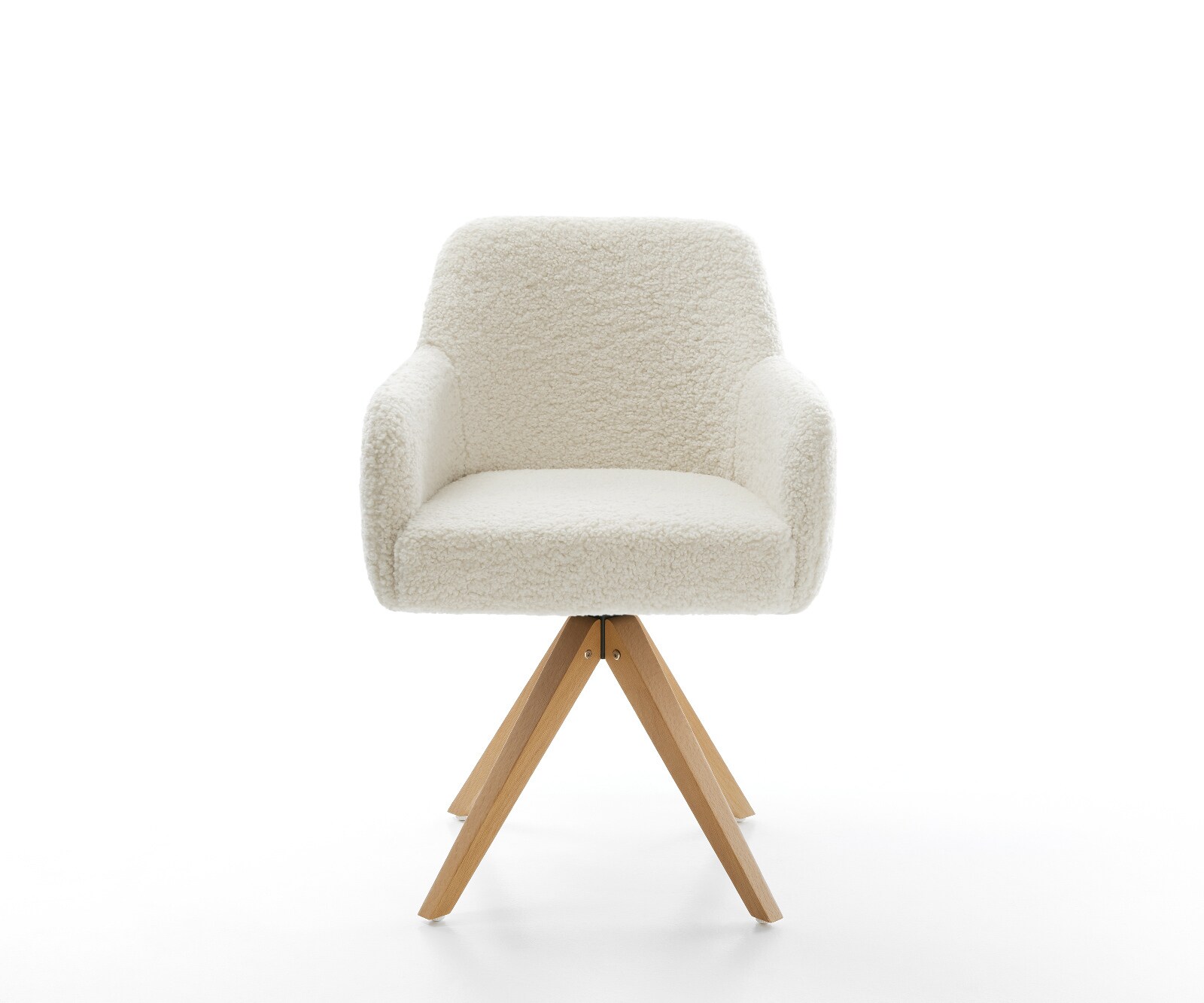 Drehstuhl Greg-Flex Teddystoff Beige Holzgestell kantig Natur 360° drehbar Taschenfederkern 1