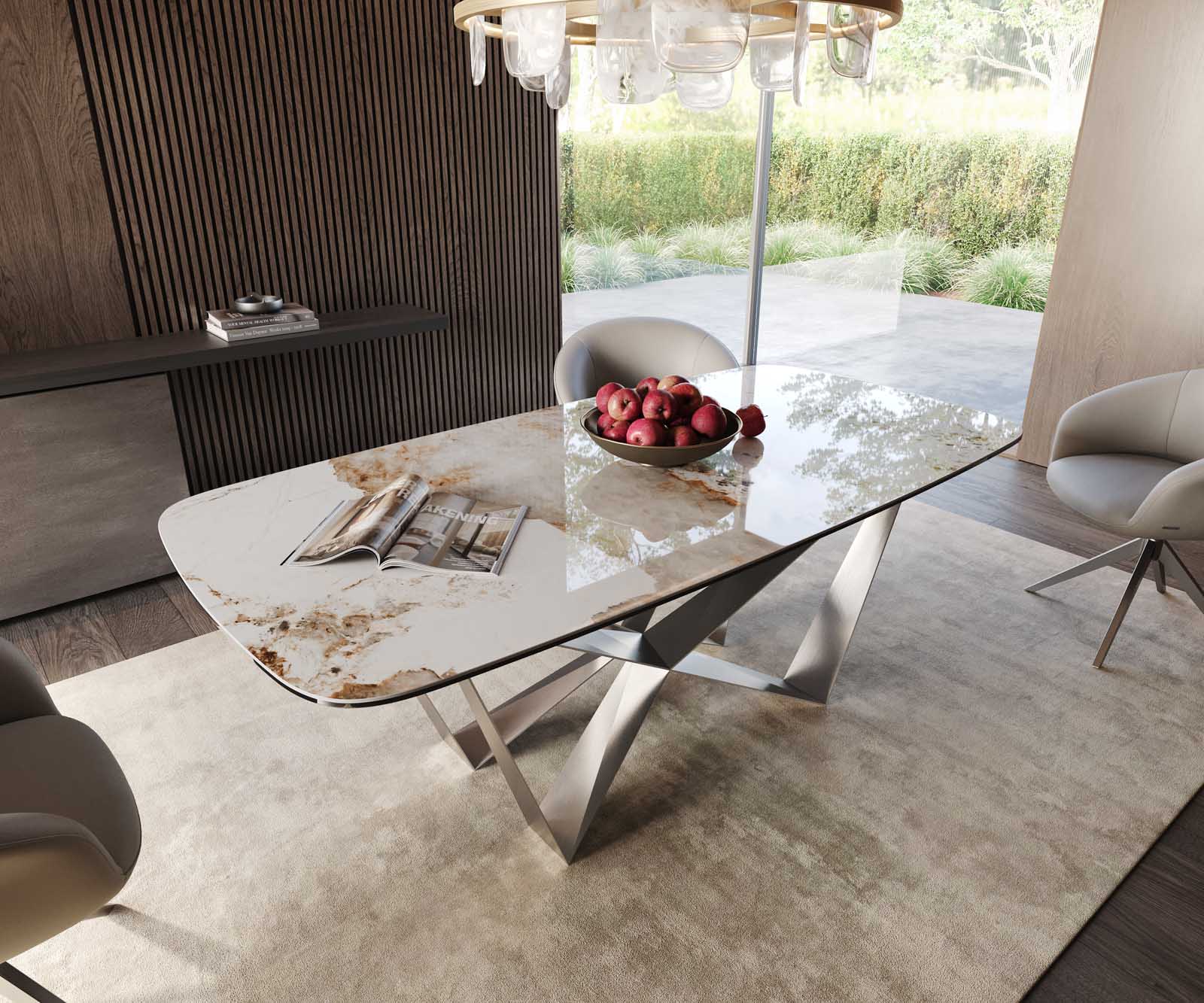 Esstisch Edge Boot 200x100 Keramik Minas Melange Weiß-Beige Spider Flachstahl Edelstahl Esstisch Edge Boot 200x100 Keramik Minas Melange Weiß-Beige Spider Flachstahl Edelstahl