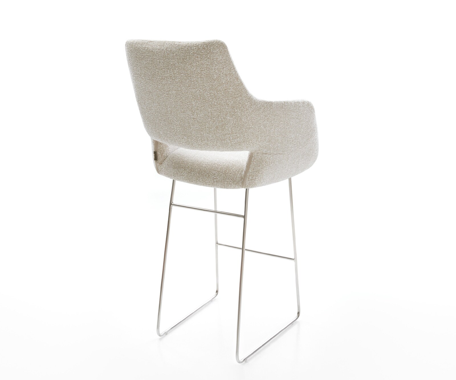 Chaise-de-bar Yago-Flex Tissu tissé doux Beige Pied trapèze acier inoxydable Argent Ressort ensaché 4