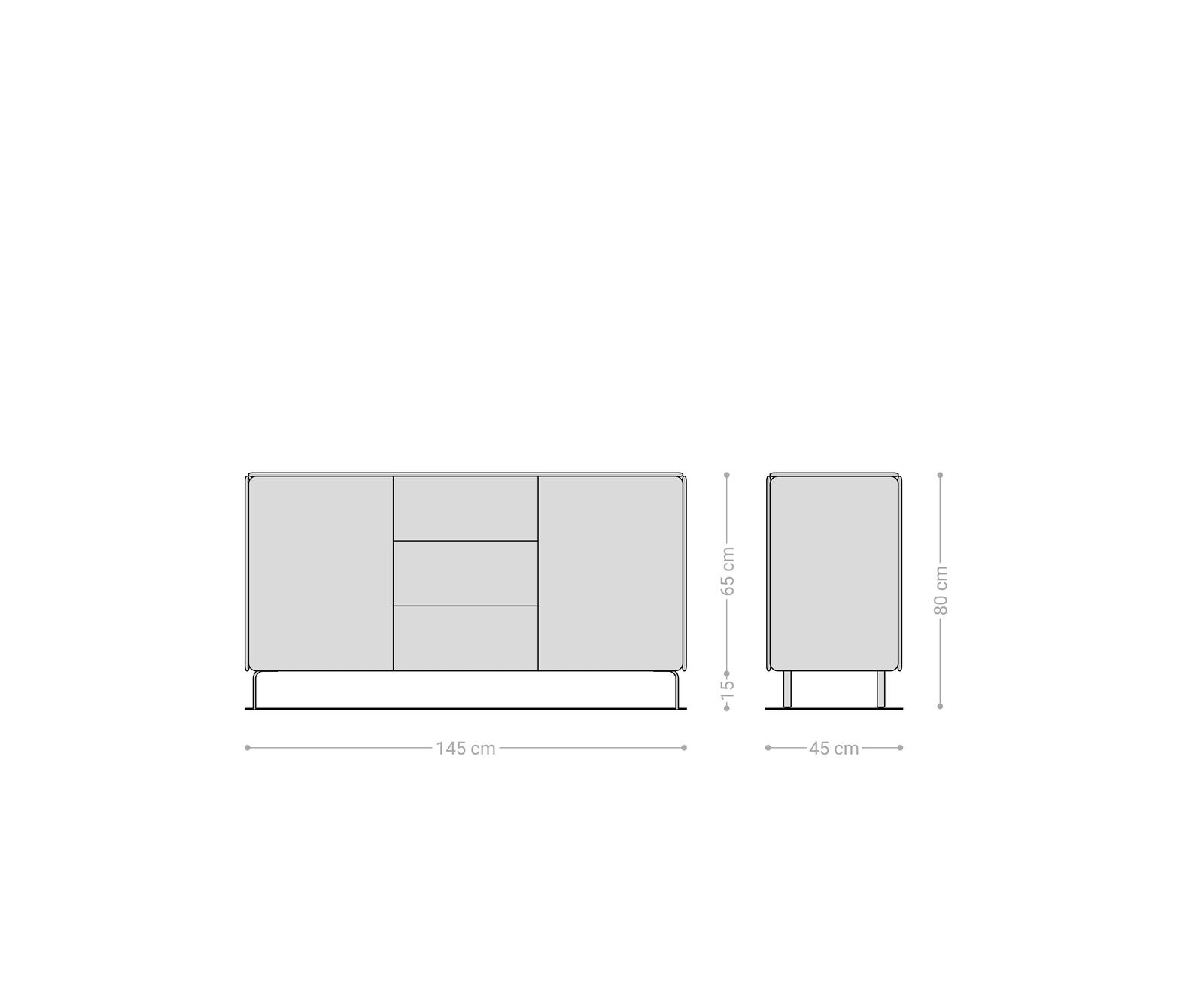 Sideboard Shavani 145 cm Akazie Natur 2 Türen 3 Schubladen L-Fuß Edelstahl Silber 6