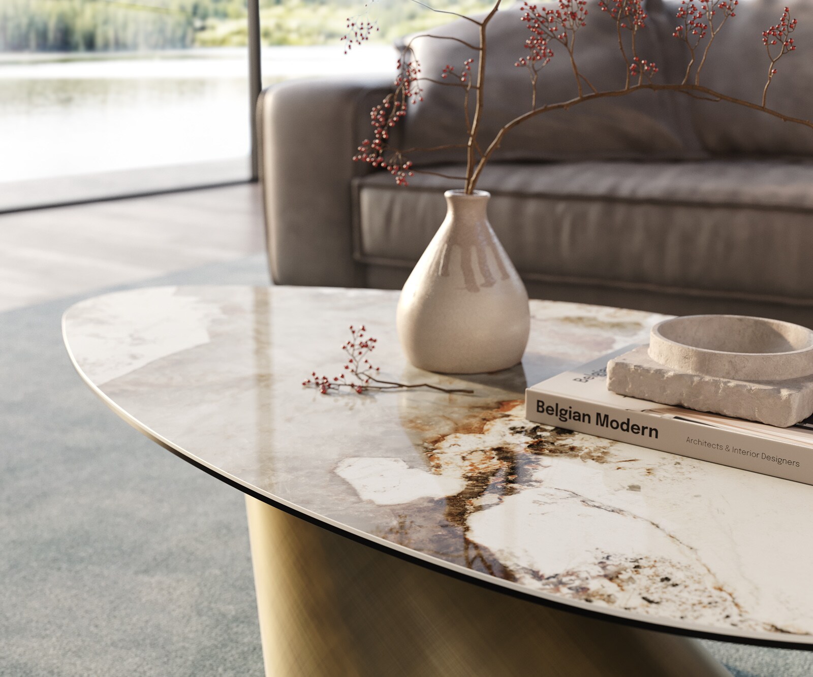 Couchtisch Edge Organisch 140x76 cm Keramik Minas Melange Conis Metallic Gold 6