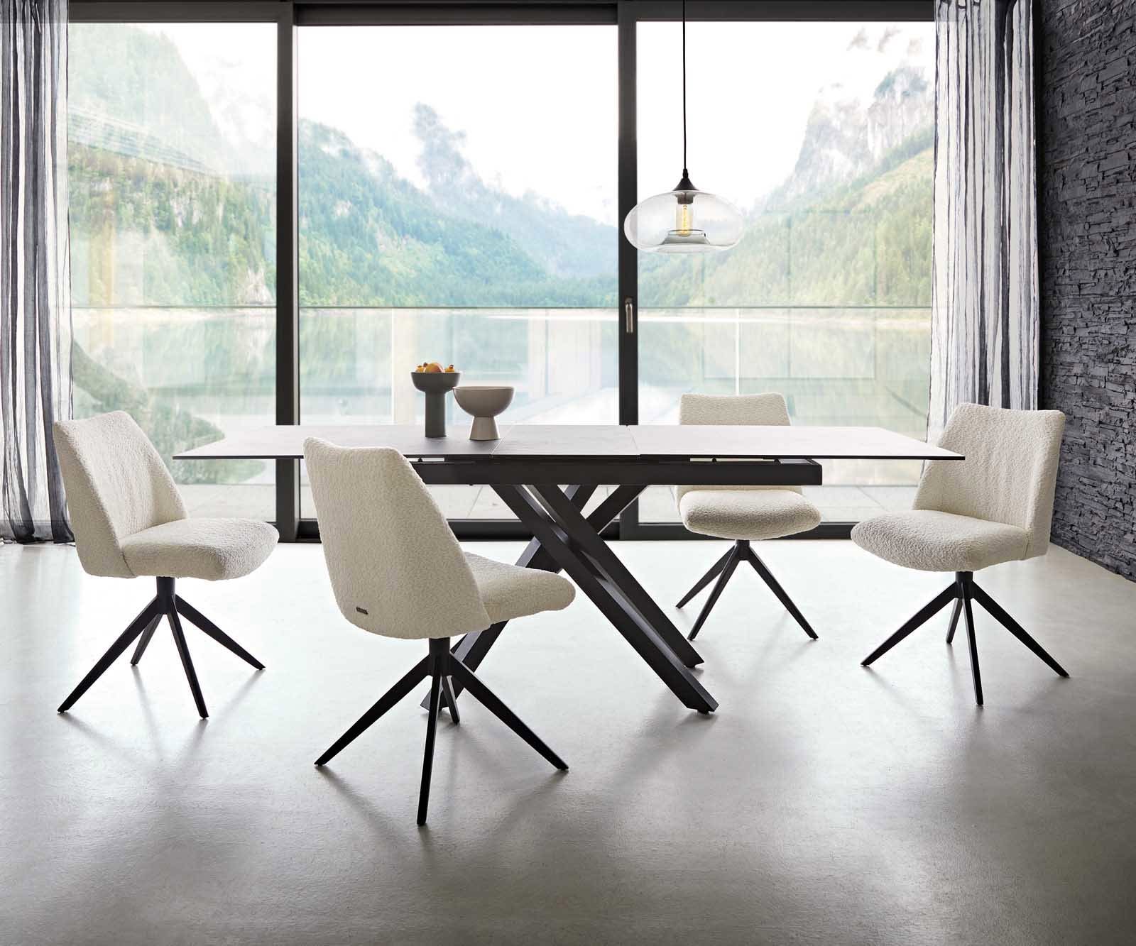 Drehstuhl Elso-Flex Bouclé Weiß Kreuzgestell breit Schwarz 360° drehbar Taschenfederkern 5 Drehstuhl Elso-Flex Bouclé Weiß Kreuzgestell breit Schwarz 360° drehbar Taschenfederkern 5