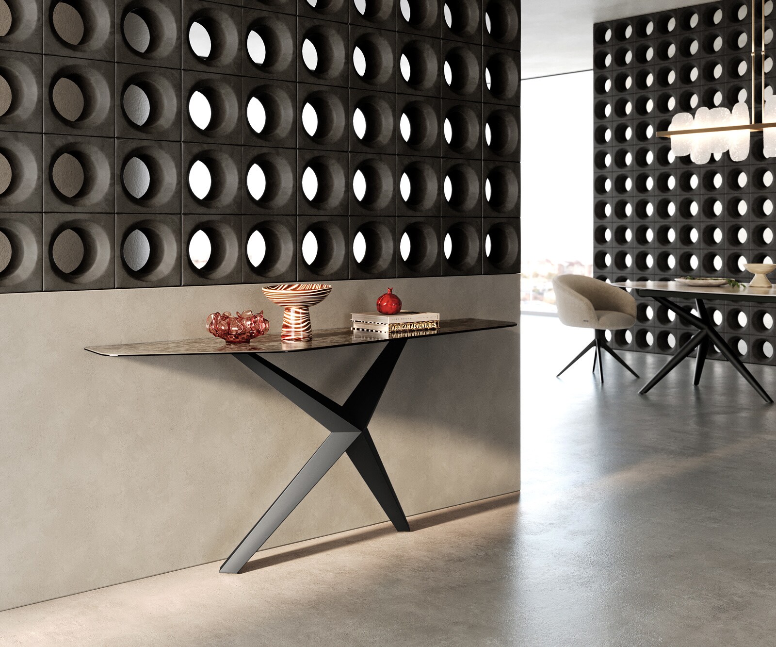 Console Edge Polygonal 180x50 cm Céramique Emperador Extra Lucidato Dunkelbraun Zentharo Métal Noir 6