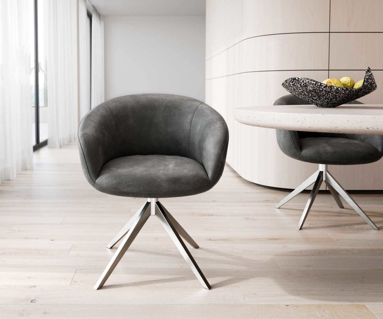 Drehstuhl Vinka-Flex mit Armlehnen Mikrofaser Anthrazit Vintage Kreuzgestell breit Edelstahl 360° drehbar Taschenfederkern 1 Drehstuhl Vinka-Flex mit Armlehnen Mikrofaser Anthrazit Vintage Kreuzgestell breit Edelstahl 360° drehbar Taschenfederkern 1