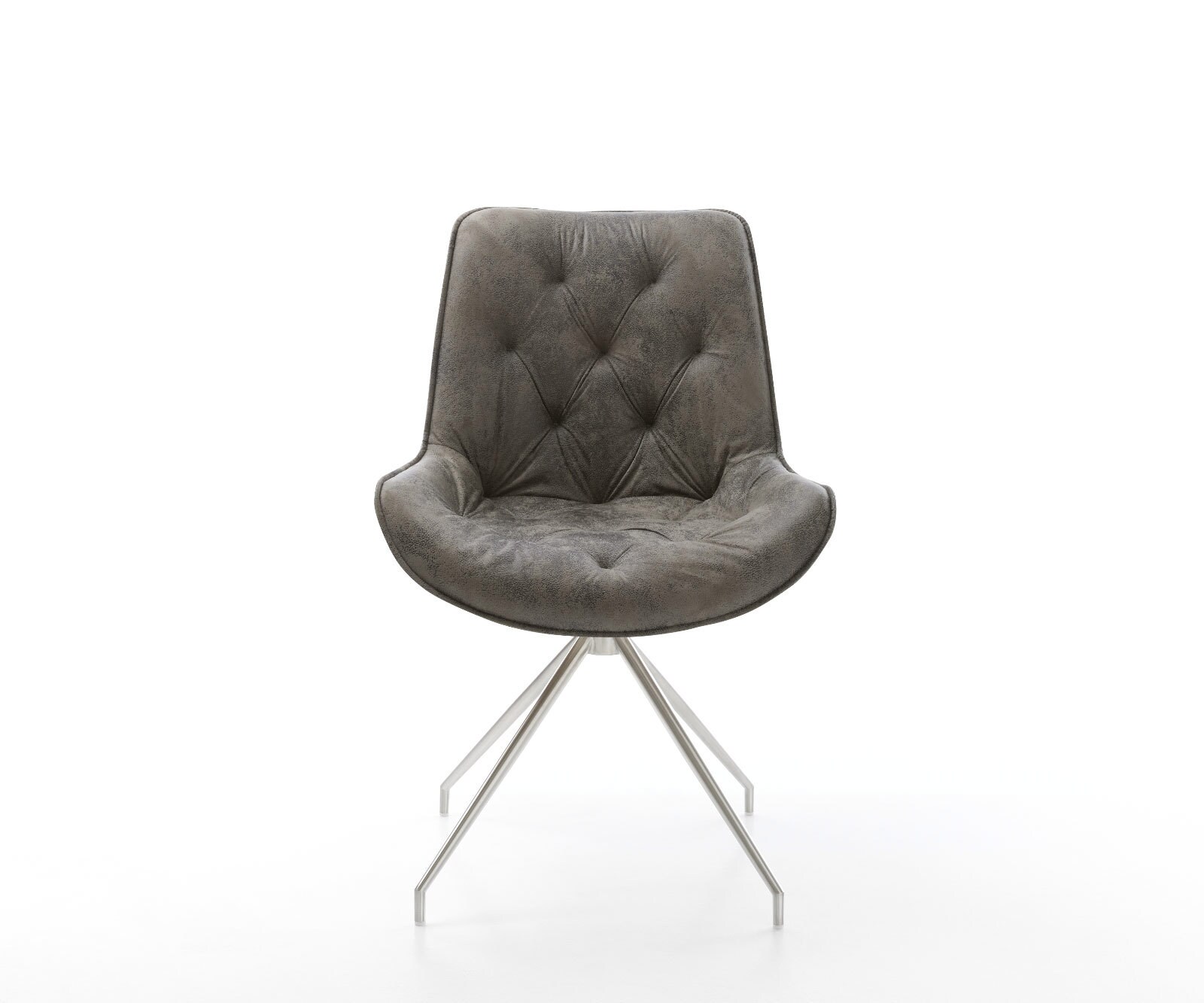 Chaise-de-salle-à-manger Taimi-Flex microvelours gris antique pied croisé conique acier inoxydable brossé 1