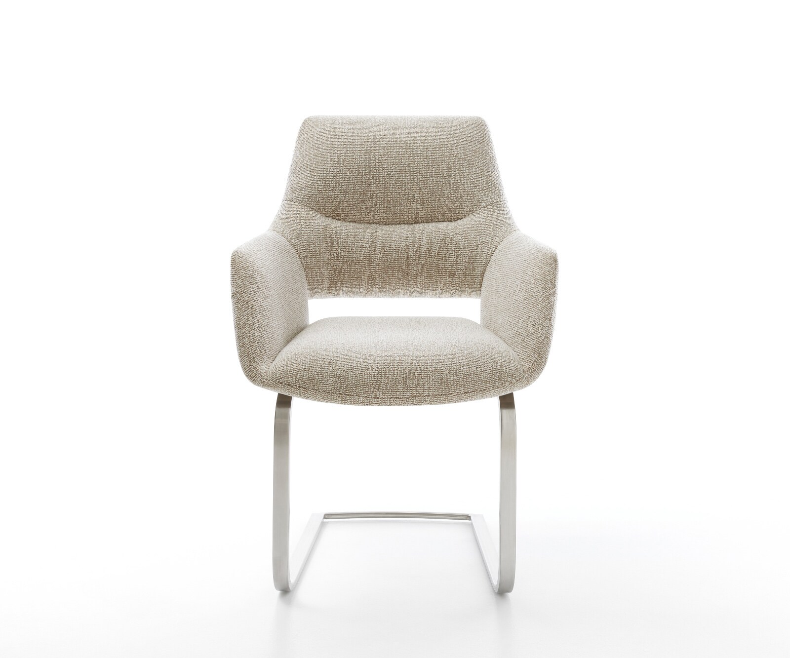 Cantilever Yago-Flex avec accoudoirs tissu tissé doux beige pied cantilever plat acier inoxydable resorts ensachés 1