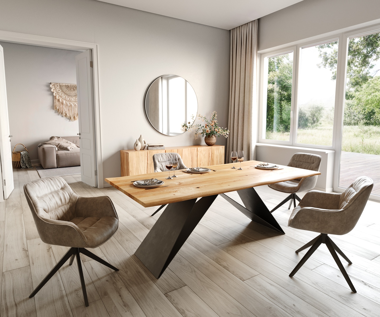 Esstisch Edge 200x100x2,5-3 Eiche Natur V-Gestell Flachstahl Schwarz Live-Edge 4 Esstisch Edge 200x100x2,5-3 Eiche Natur V-Gestell Flachstahl Schwarz Live-Edge 4