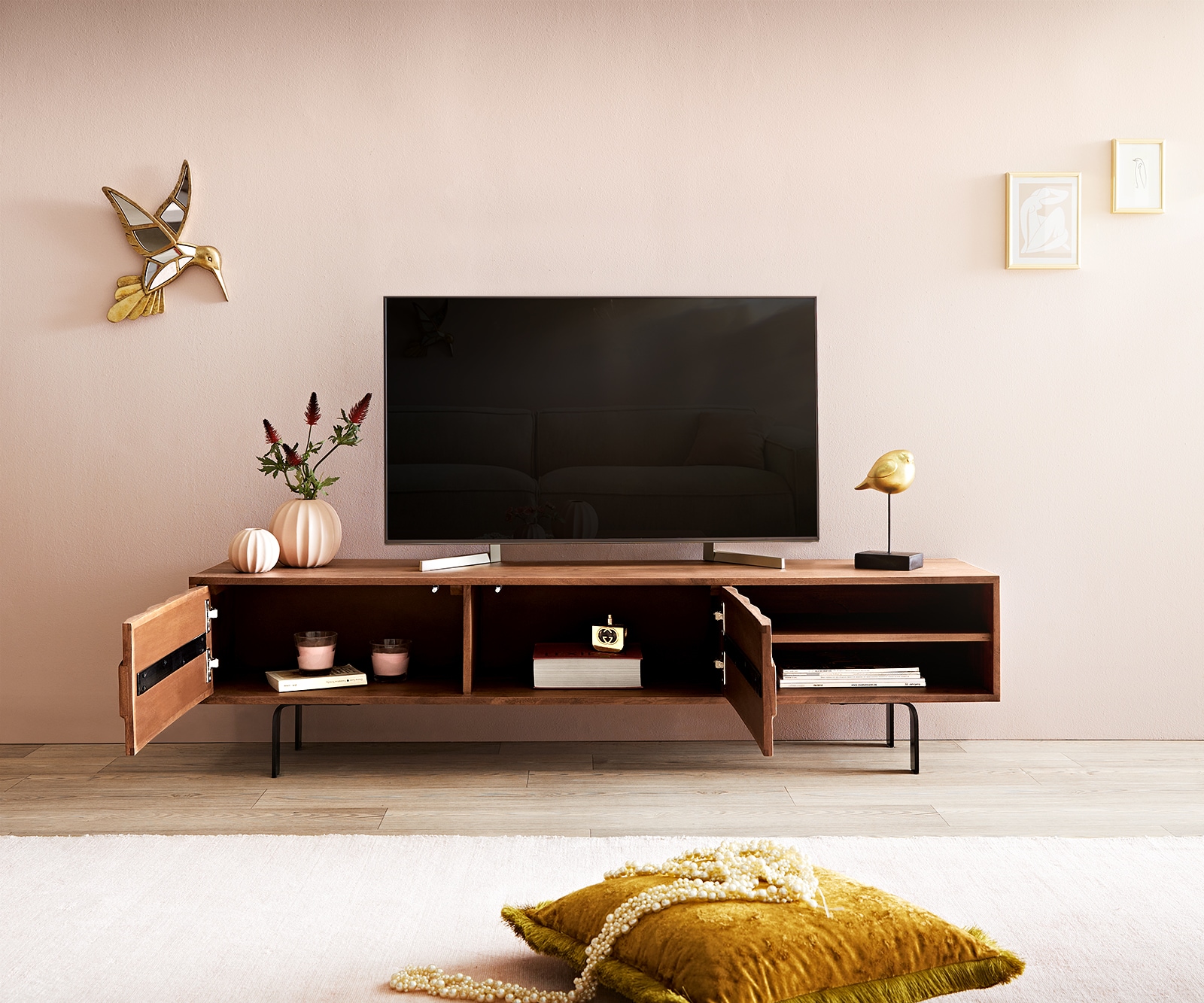 Buffet bas Fevo 160 cm acacia marron 2 portes Pied-L 3 Buffet bas Fevo 160 cm acacia marron 2 portes Pied-L 3