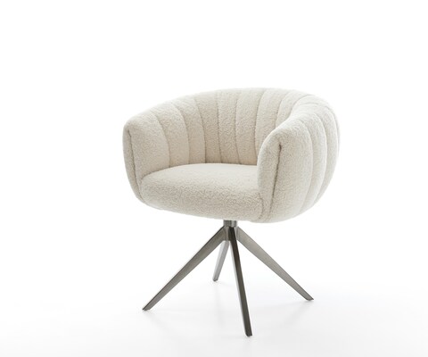 Chaise-pivotante Jada-Flex tissu teddy beige pied croisé large grafiete pivotement sur 360° fonction bascule ressorts ensachés