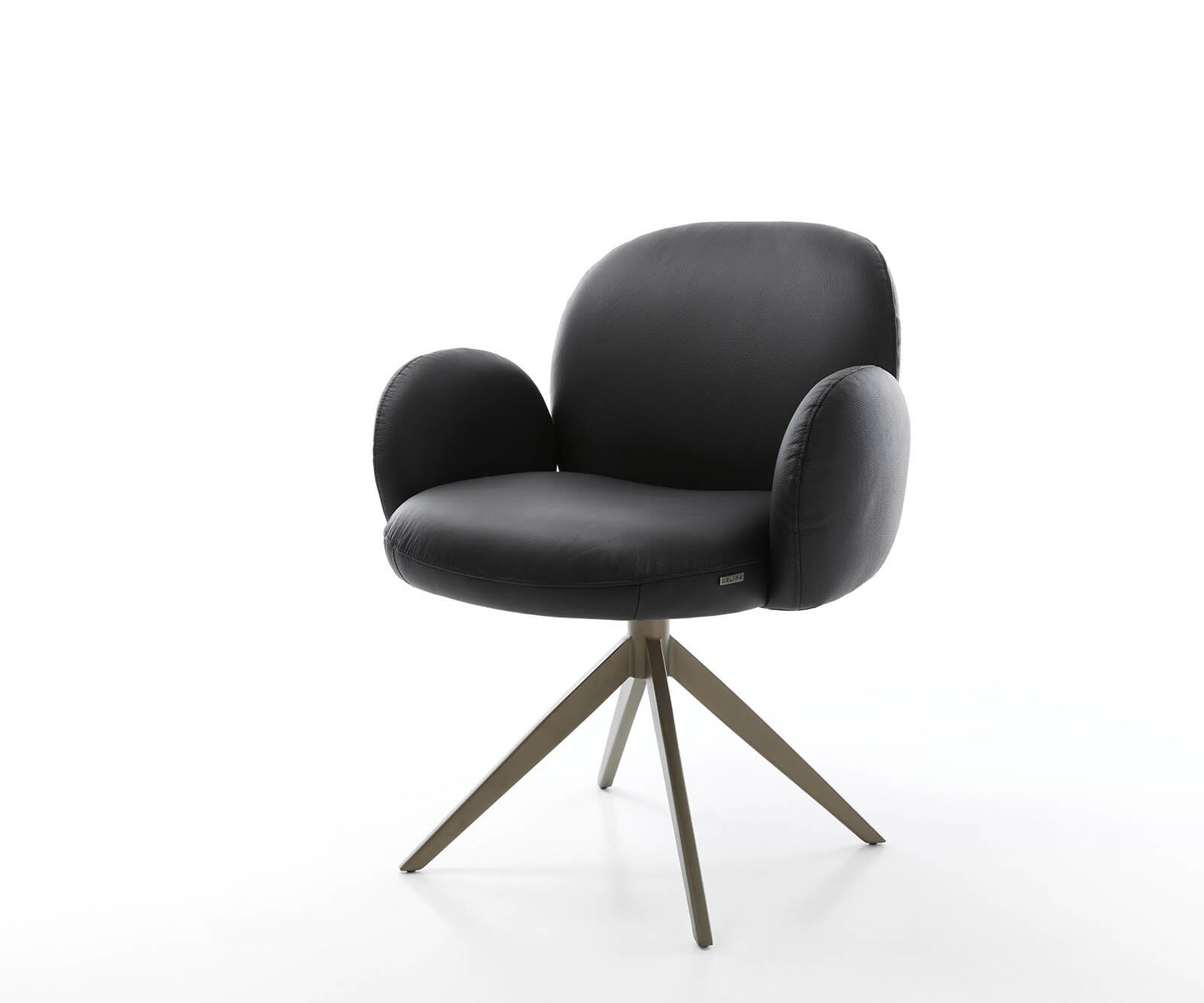 Drehstuhl Nube-Flex mit Armlehnen Echt-Leder Schwarz Kreuzgestell breit Effektfinish Titan 360° drehbar Taschenfederkern 1