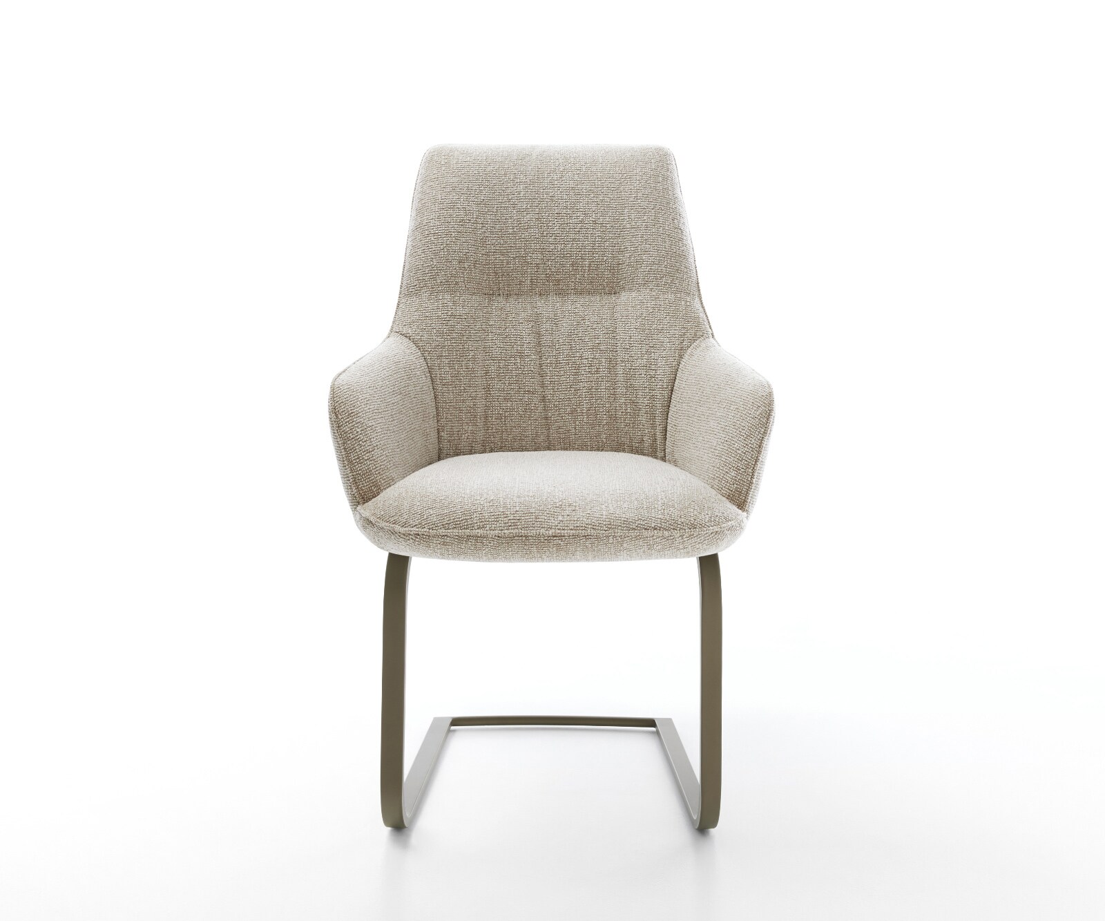 Cantilever Zelia-Flex avec accoudoirs tissu tissé doux beige pied cantilever plat aspect titane ressorts ensachés 2