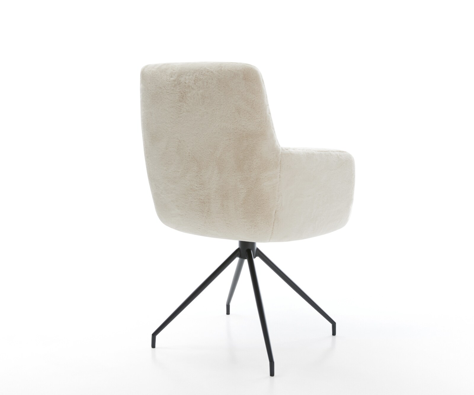 Esszimmerstuhl Heira-Flex mit Armlehnen Plüsch Creme-Weiß Kreuzgestell konisch Schwarz Taschenfederkern 5