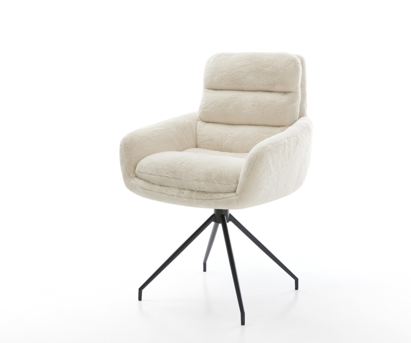 Chaise-de-salle-à-manger Abelia-Flex avec accoudoirs peluche crème-blanc pied croisé conique noir 1