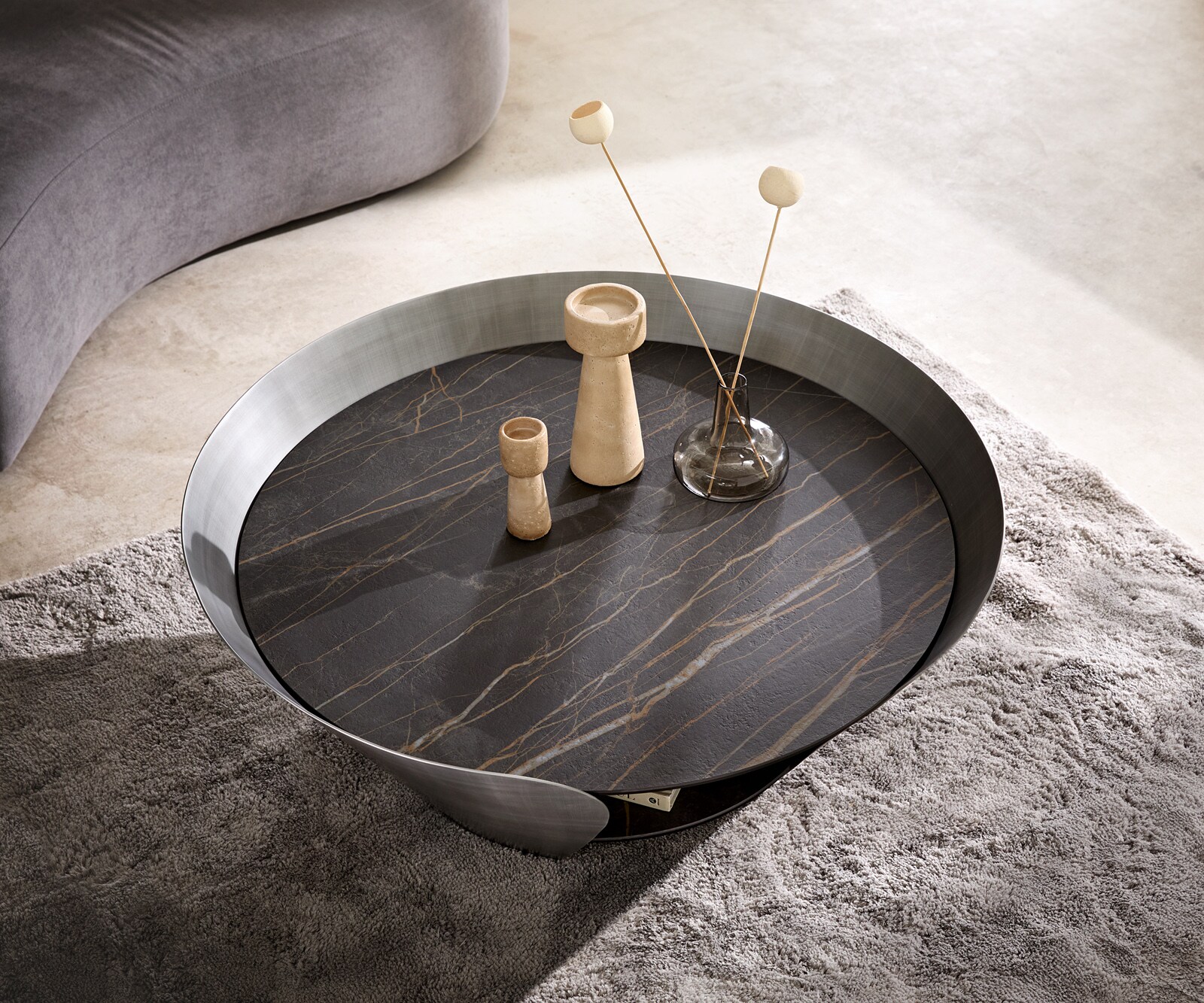 Couchtisch Skafi 100x40 cm Keramik Laminam® Noir Desir Braun Metallic Silber 3