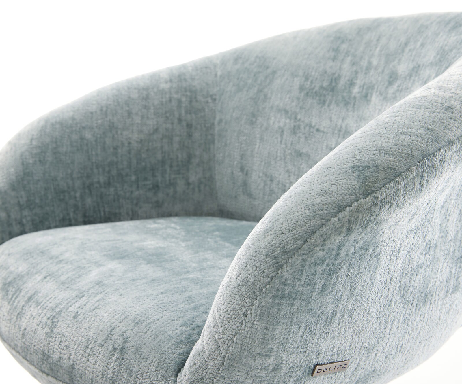 Chaise-pivotante Vinka-Flex avec accoudoirs chenille bleu pastel pied de chaise 4 branches acier inoxydable brossé pivotement sur 360° fonction bascule ressorts ensachés 3