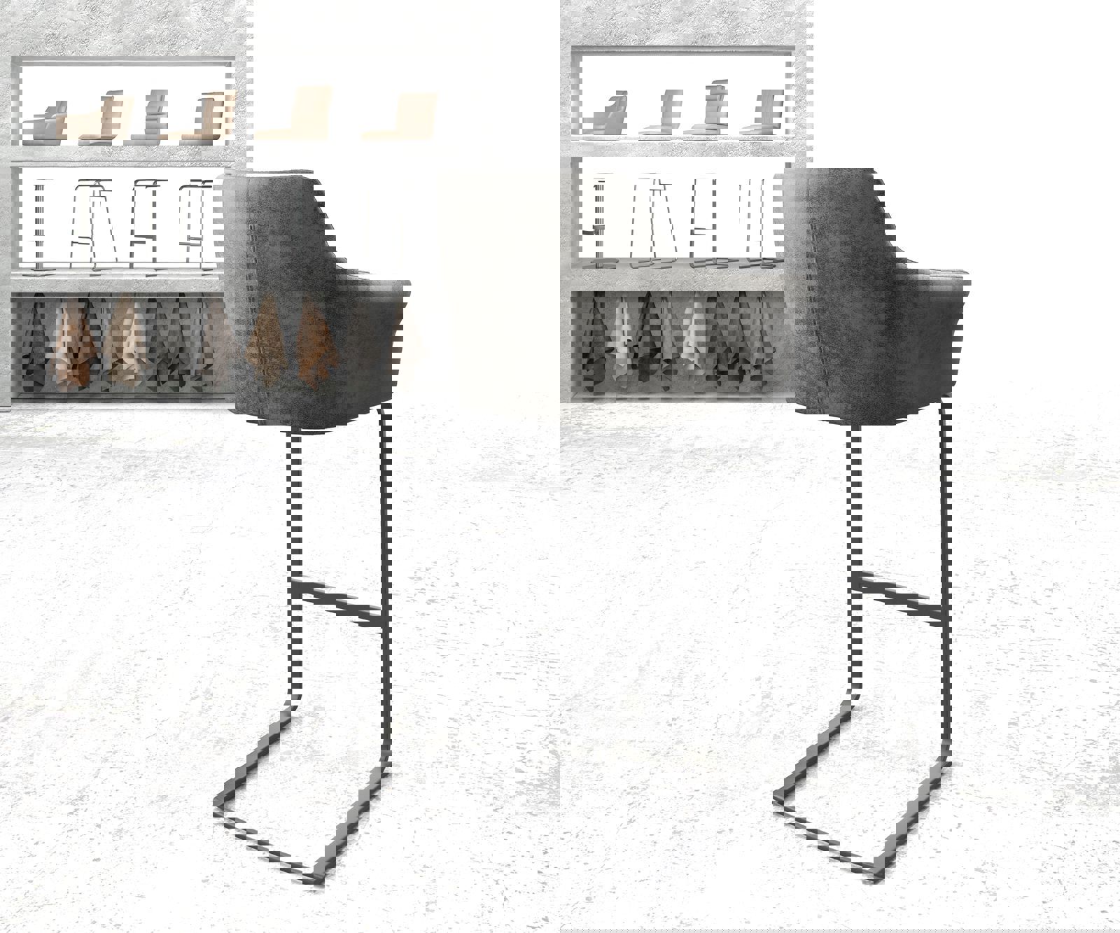 Barstuhl Yulo-Flex Vintage Grau Freischwinger flach Metall 2 Barstuhl Yulo-Flex Vintage Grau Freischwinger flach Metall 2