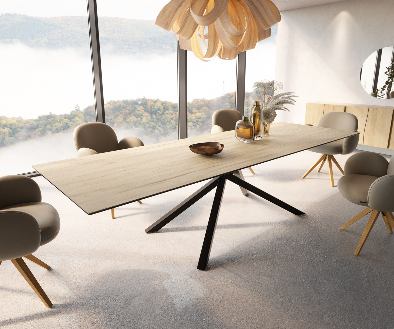 Esstisch Edge 300x100 Keramik Laminam® Sabbia Eichefarbig Kreuzgestell Rechteck Schwarz Esstisch Edge 300x100 Keramik Laminam® Sabbia Eichefarbig Kreuzgestell Rechteck Schwarz