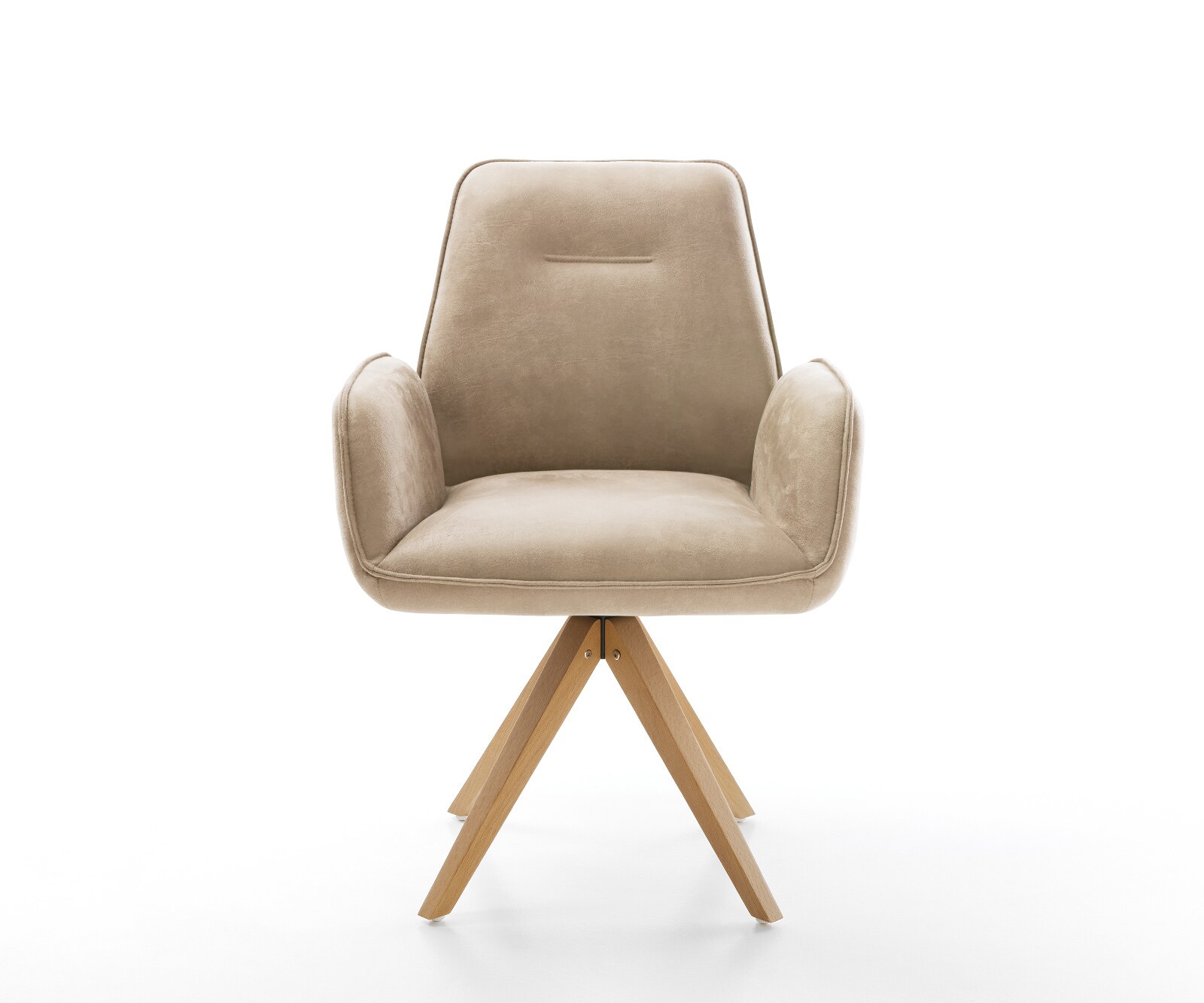 Esszimmerstuhl Zoa-Flex Mikrofaser Beige Vintage Holzgestell kantig Natur 360° drehbar Taschenfederkern 1