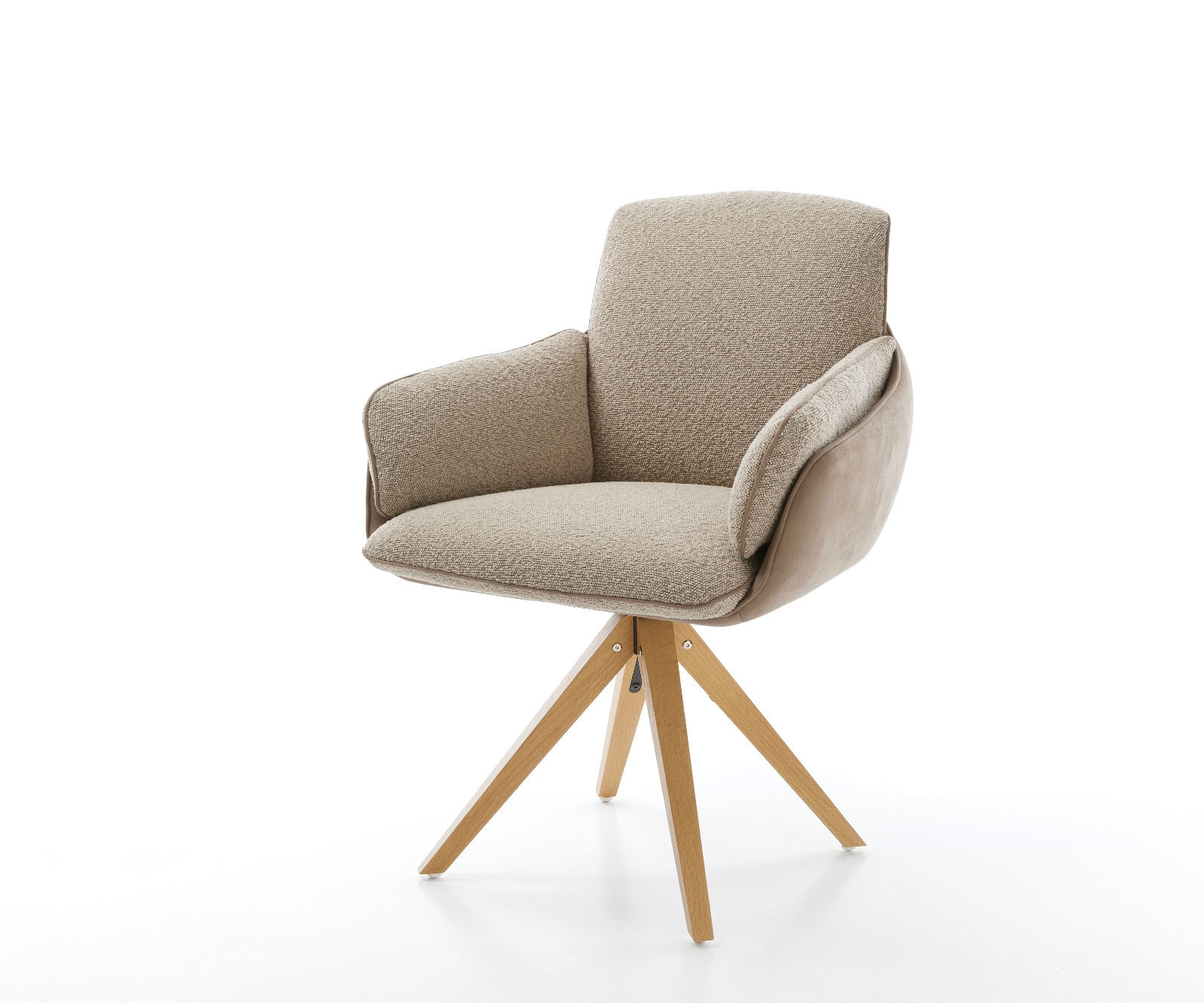 Drehstuhl Luan-Flex mit Armlehnen Materialmix Schlamm Holzgestell kantig Natur 180° drehbar Drehstuhl Luan-Flex mit Armlehnen Materialmix Schlamm Holzgestell kantig Natur 180° drehbar