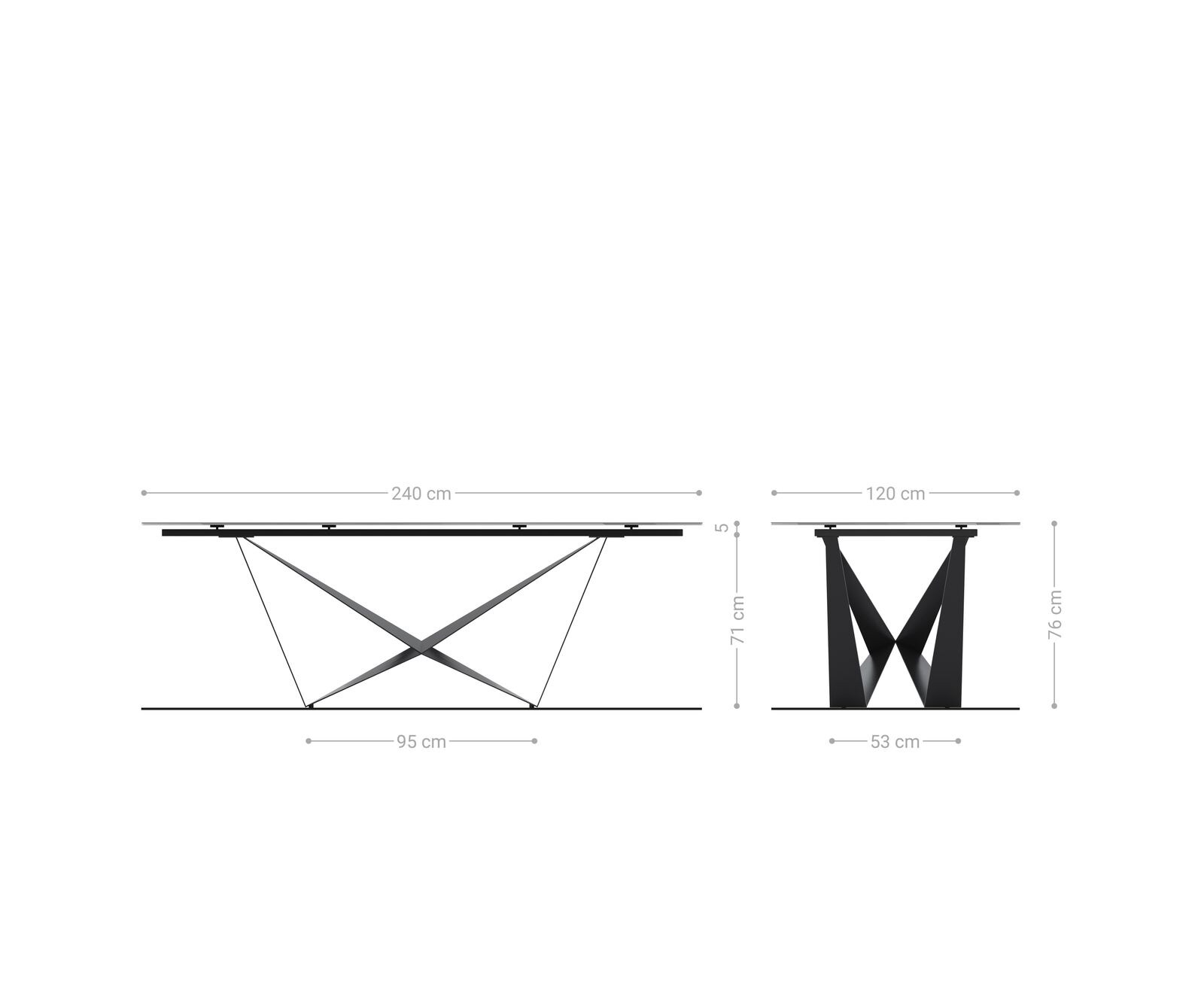 Esstisch Edge Boot 240x120 cm Keramik Laminam® Sabbia Eichefarbig Spider Flachstahl Edelstahl Graphit 6
