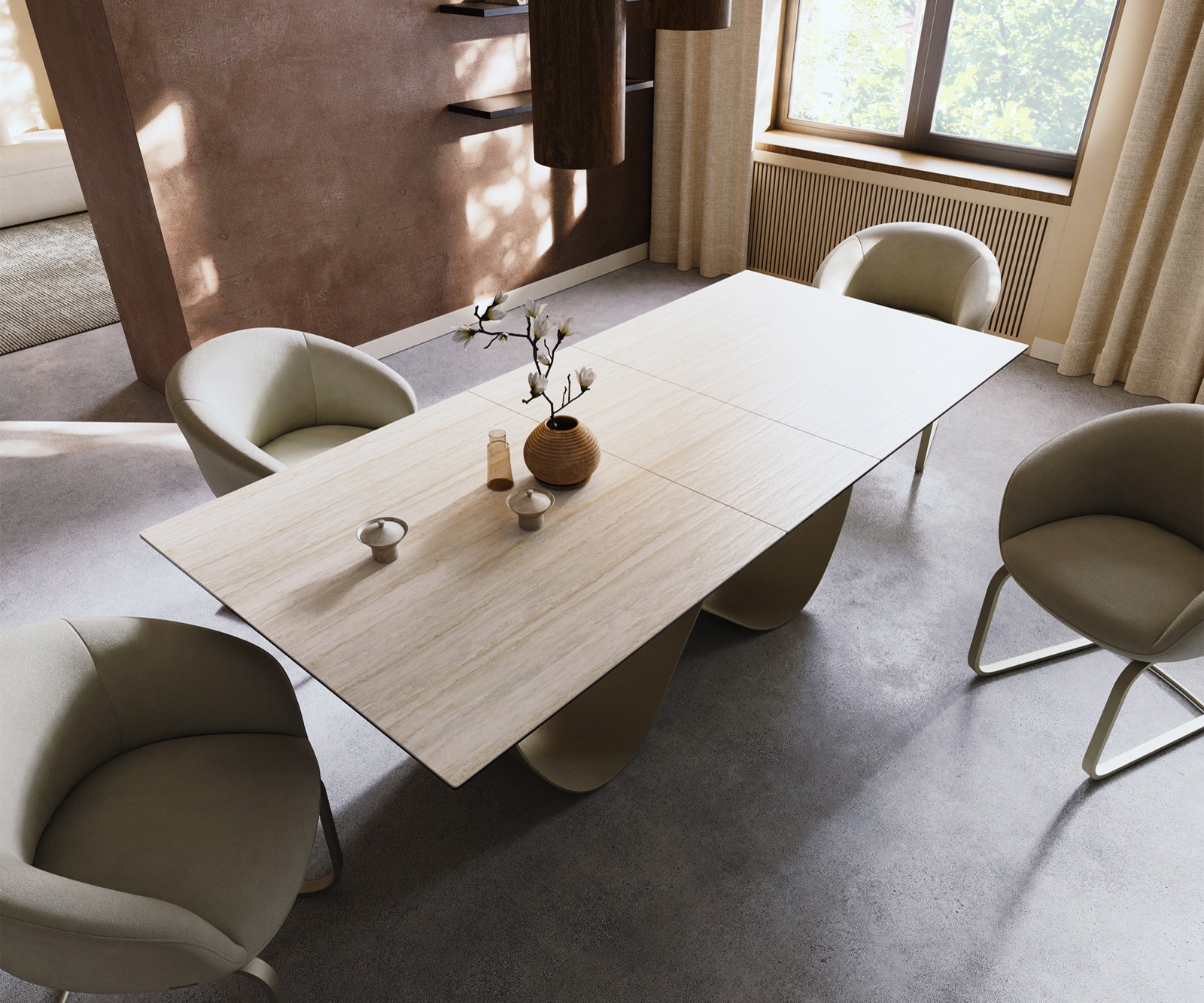 Esstisch Edge 180-220x100 Keramik Laminam® Travertino Bianco Creme-Weiß Infinity Metall Effektfinish Titan ausziehbar 3 Esstisch Edge 180-220x100 Keramik Laminam® Travertino Bianco Creme-Weiß Infinity Metall Effektfinish Titan ausziehbar 3