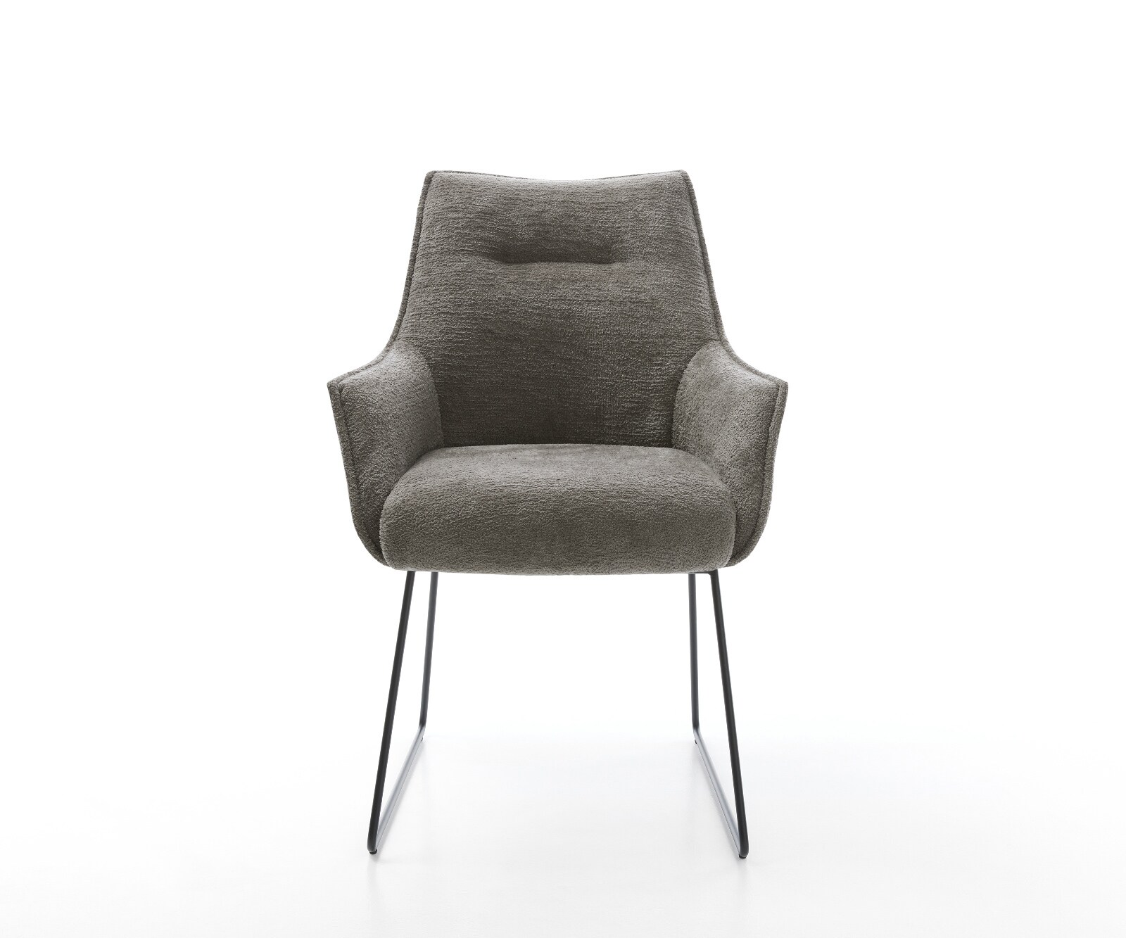 Esszimmerstuhl Alja-Flex mit Armlehnen Bouclé Soft Schlamm Kufengestell Schwarz Taschenfederkern 2