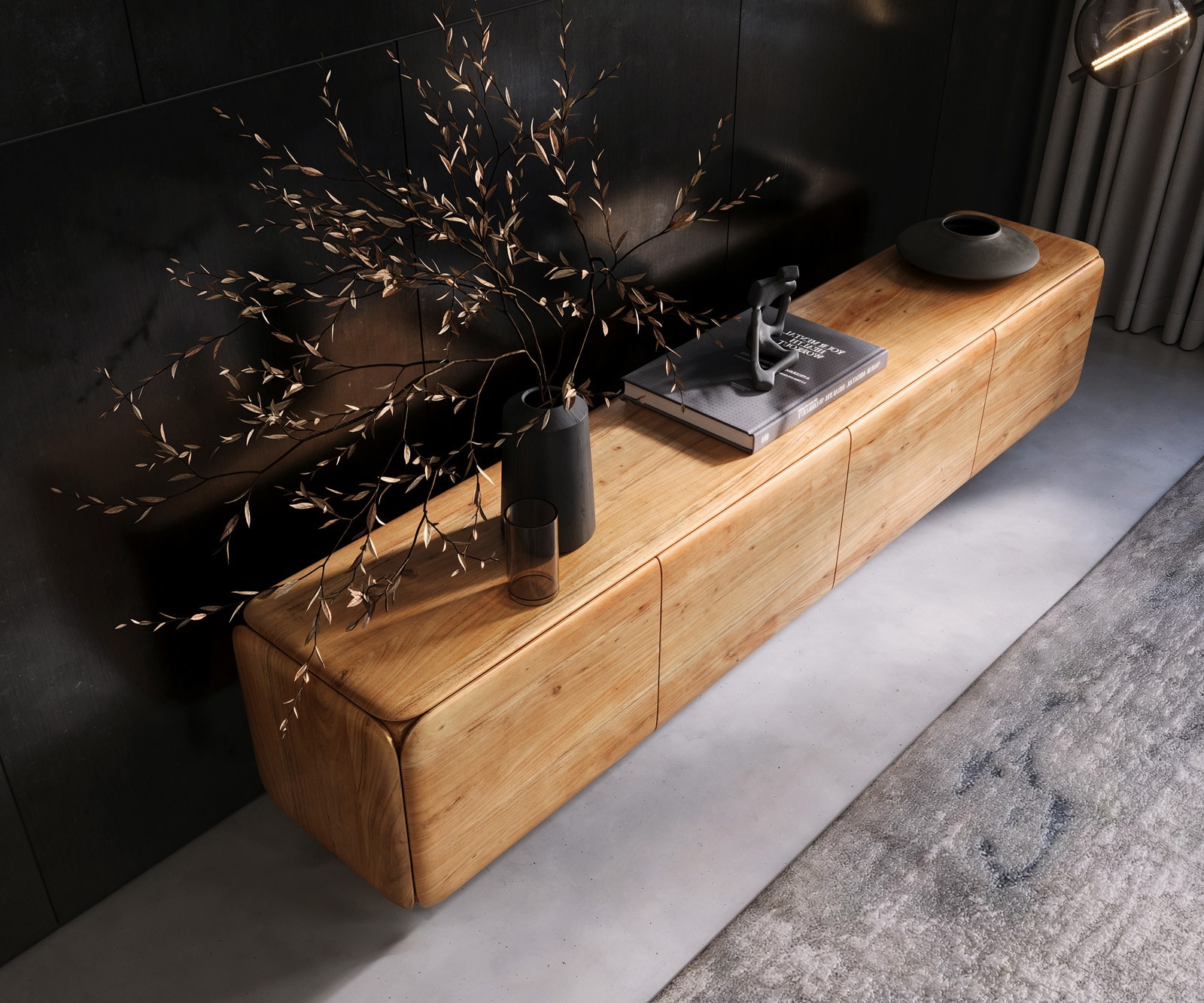 Lowboard Shavani 220 cm Akazie Natur 4 Türen schwebend 3 Lowboard Shavani 220 cm Akazie Natur 4 Türen schwebend 3