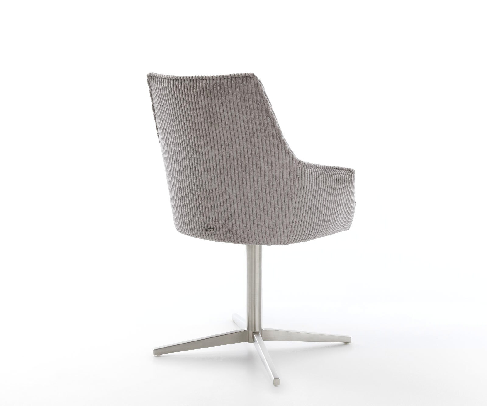 Chaise-pivotante Alja-Flex avec accoudoirs côtelé gris argenté pied de chaise 4 branches acier inoxydable brossé pivotement sur 360° ressorts ensachés 5