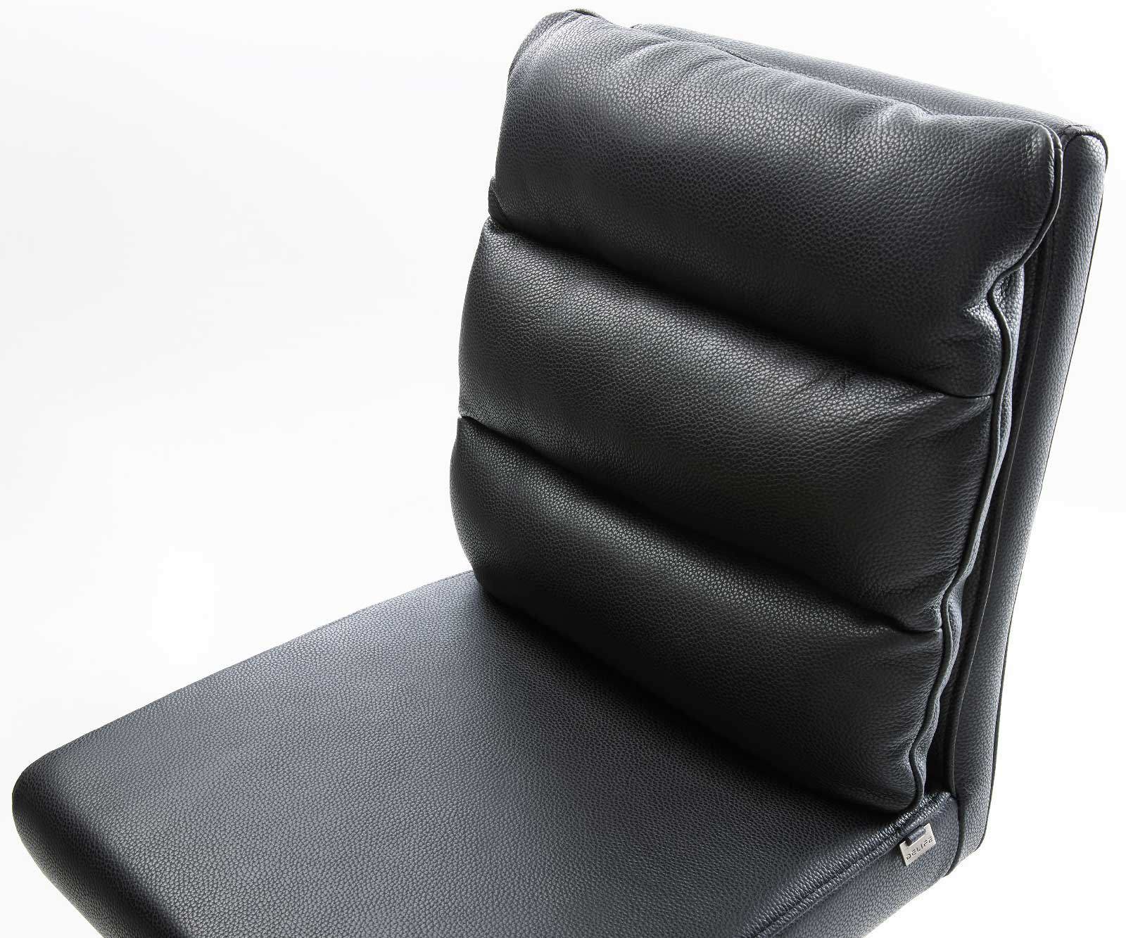 Barstuhl Pela-Flex Echt-Leder Schwarz Kufengestell Edelstahl 3
