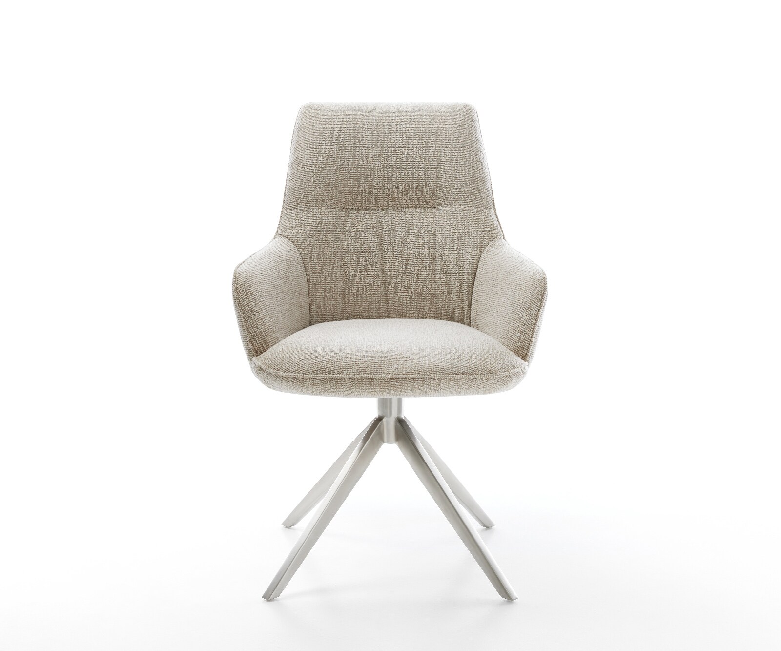Chaise-pivotante Zelia-Flex avec accoudoirs tissu tissé doux beige pied croisé large acier inoxydable pivotement sur 360° fonction bascule resorts ensachés 1