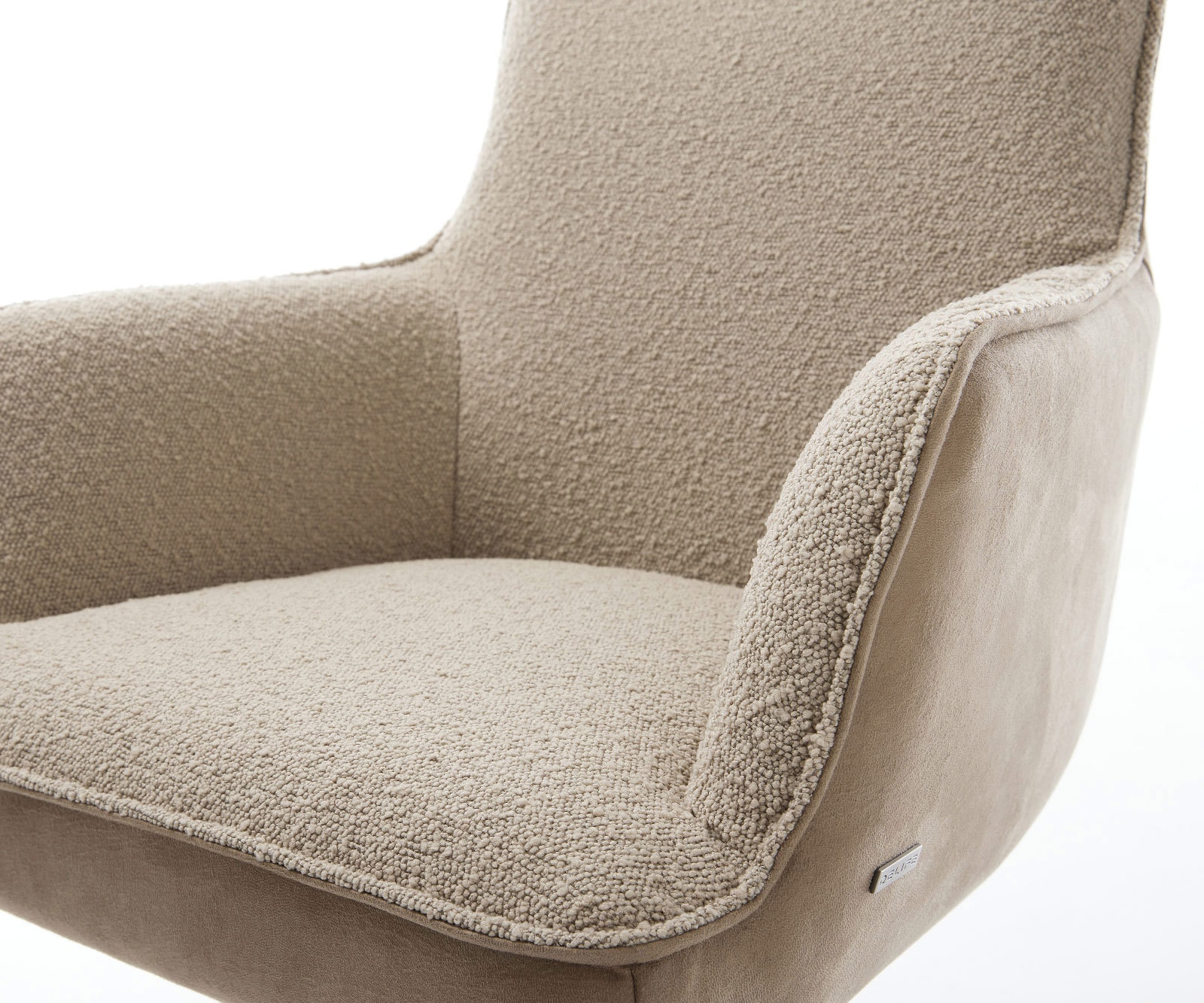 Cantilever Heira-Flex avec accoudoirs tissu mixte couleur boue pied cantilever plat acier inoxydable brossé ressorts ensachés 4