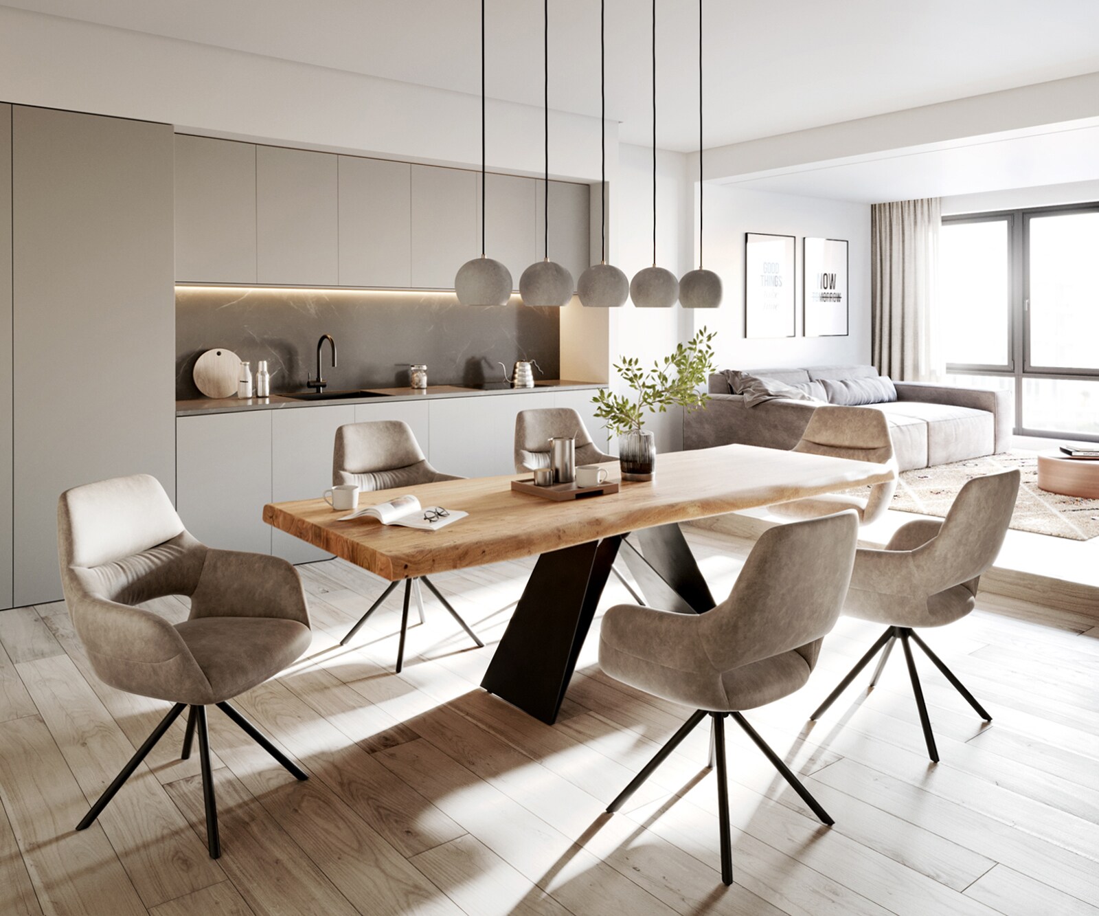 Table à manger Edge 260x100 XL acacia nature cadre en V acier plat noir Live-Edge 6