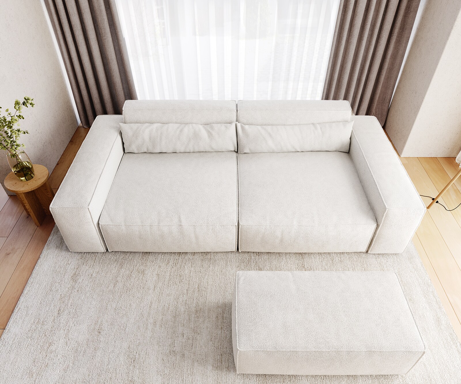 Grand Canapé Sirpio XL 270x130 cm Bouclee Crème-blanc avec Tabouret 6