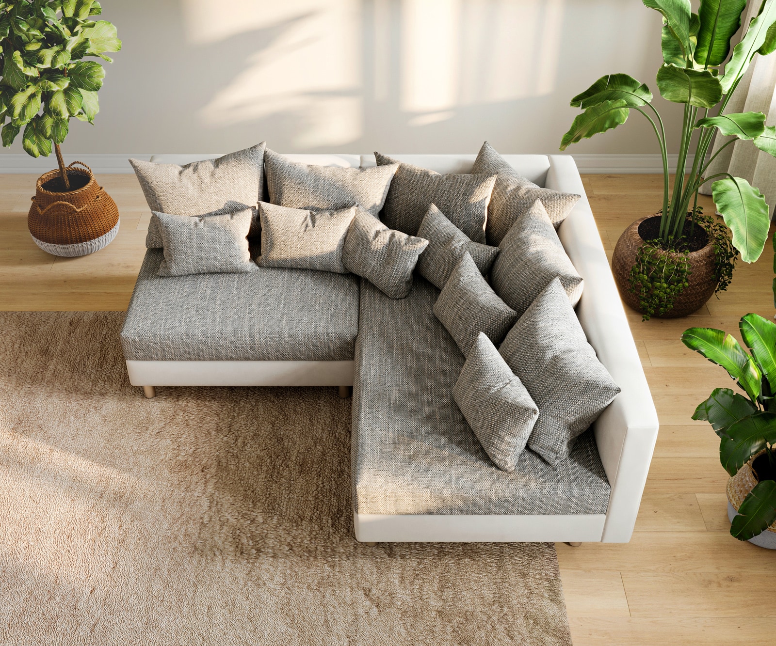 Ecksofa Clovis Weiss Hellgrau Modulsofa Ottomane Rechts 3 Ecksofa Clovis Weiss Hellgrau Modulsofa Ottomane Rechts 3