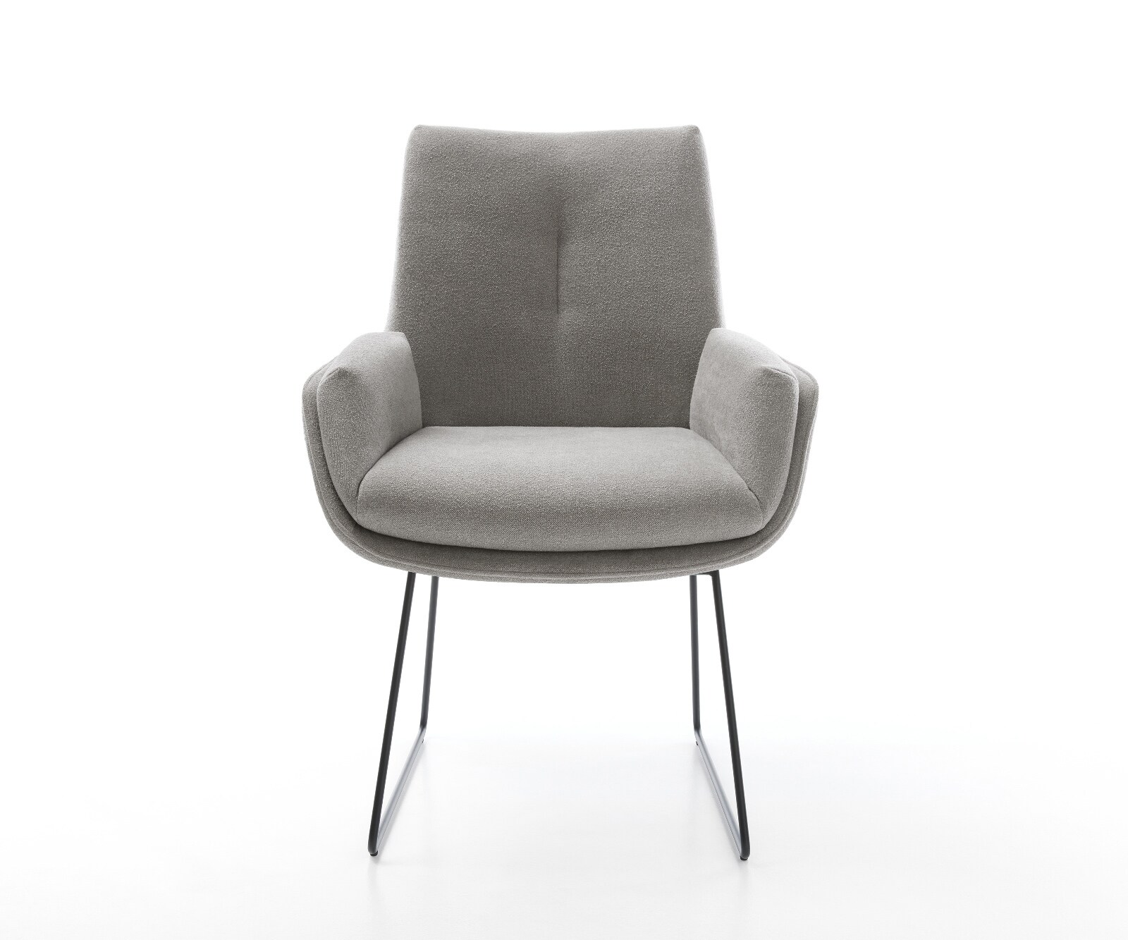 Chaise-de-salle-à-manger Clea-Flex tissu structuré doux gris pied trapèze noir 1