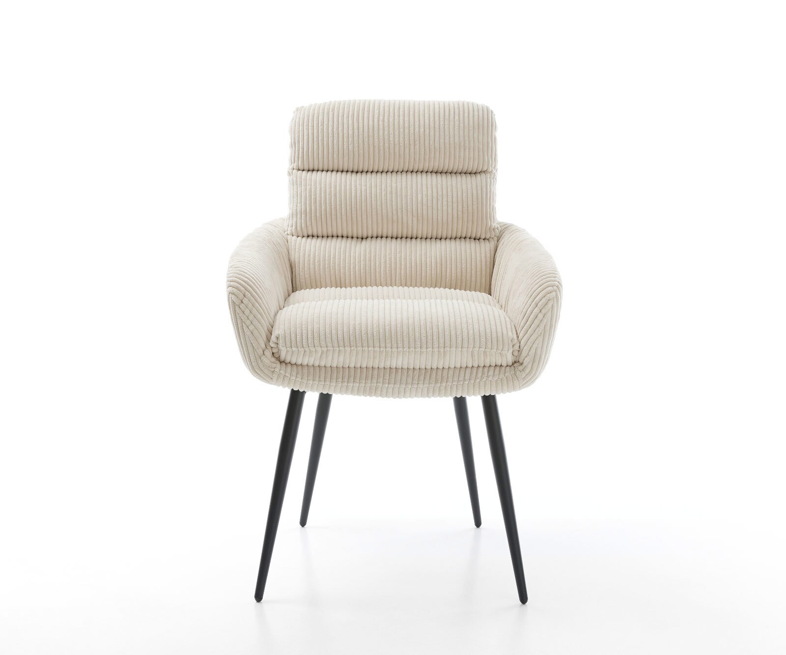 Chaise-de-salle-à-manger Abelia-Flex avec accoudoirs côtelé beige vintage 4 pieds coniques noir 1