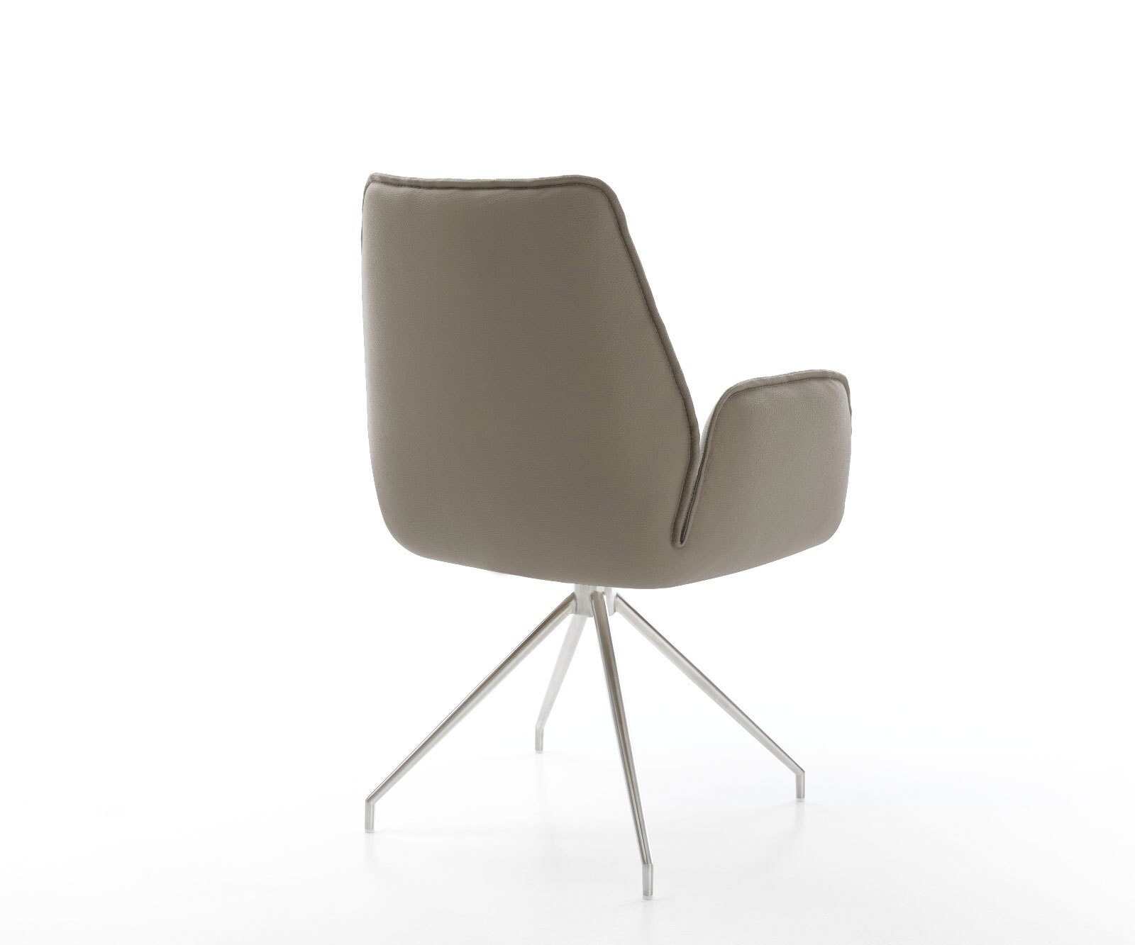 Chaise-de-salle-à-manger Zoa-Flex cuir de vache couleur boue pied croisé conique acier inoxydable brossé ressorts ensachés 4