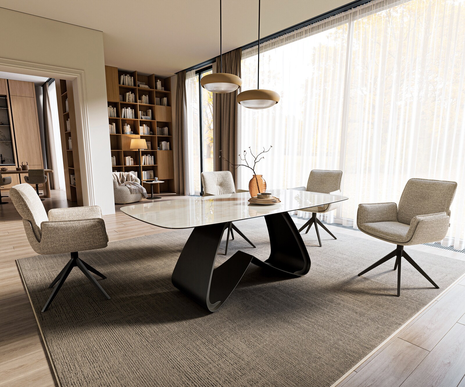 Esstisch Edge Boot 200x100 cm Keramik Onyx Champagne W-Gestell Metall Schwarz 6