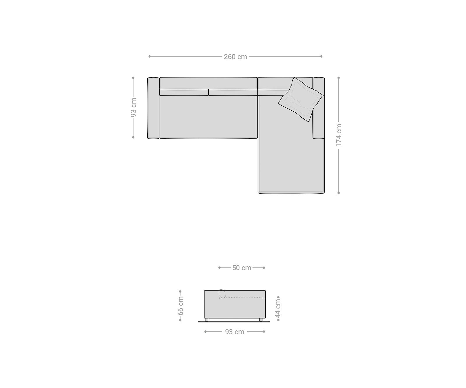 Canapé-d'angle Brom 260 x 175 cm microfibre gris recamière à droite 6
