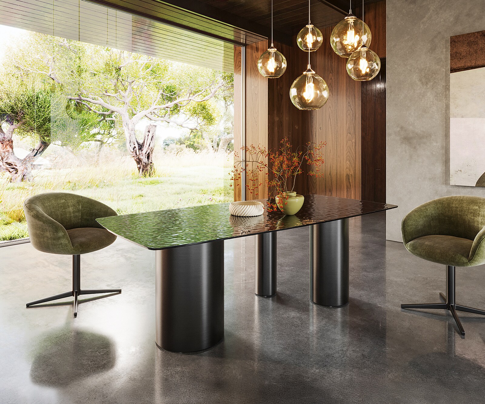 Table à manger Edge Boot 200x100 verre en relief noir 3D-Design Troa acier inoxydable graphite 3