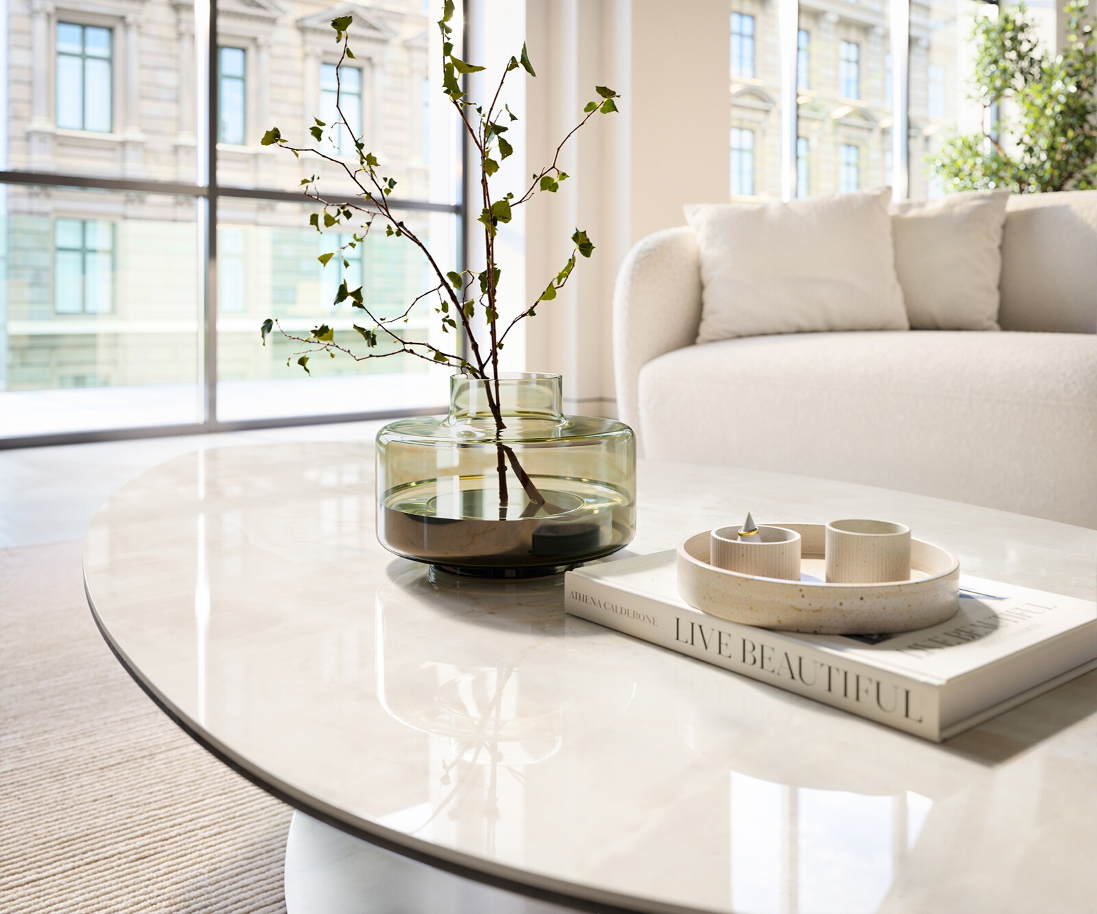 Table basse Edge organique 140x76 cm céramique Onyx Champagne Vibany acier inoxydable brossé 5