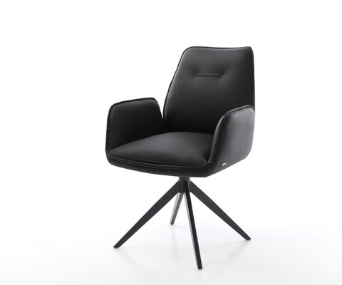 Esszimmerstuhl Zoa-Flex Echt-Leder Schwarz Kreuzgestell breit Schwarz Taschenfederkern